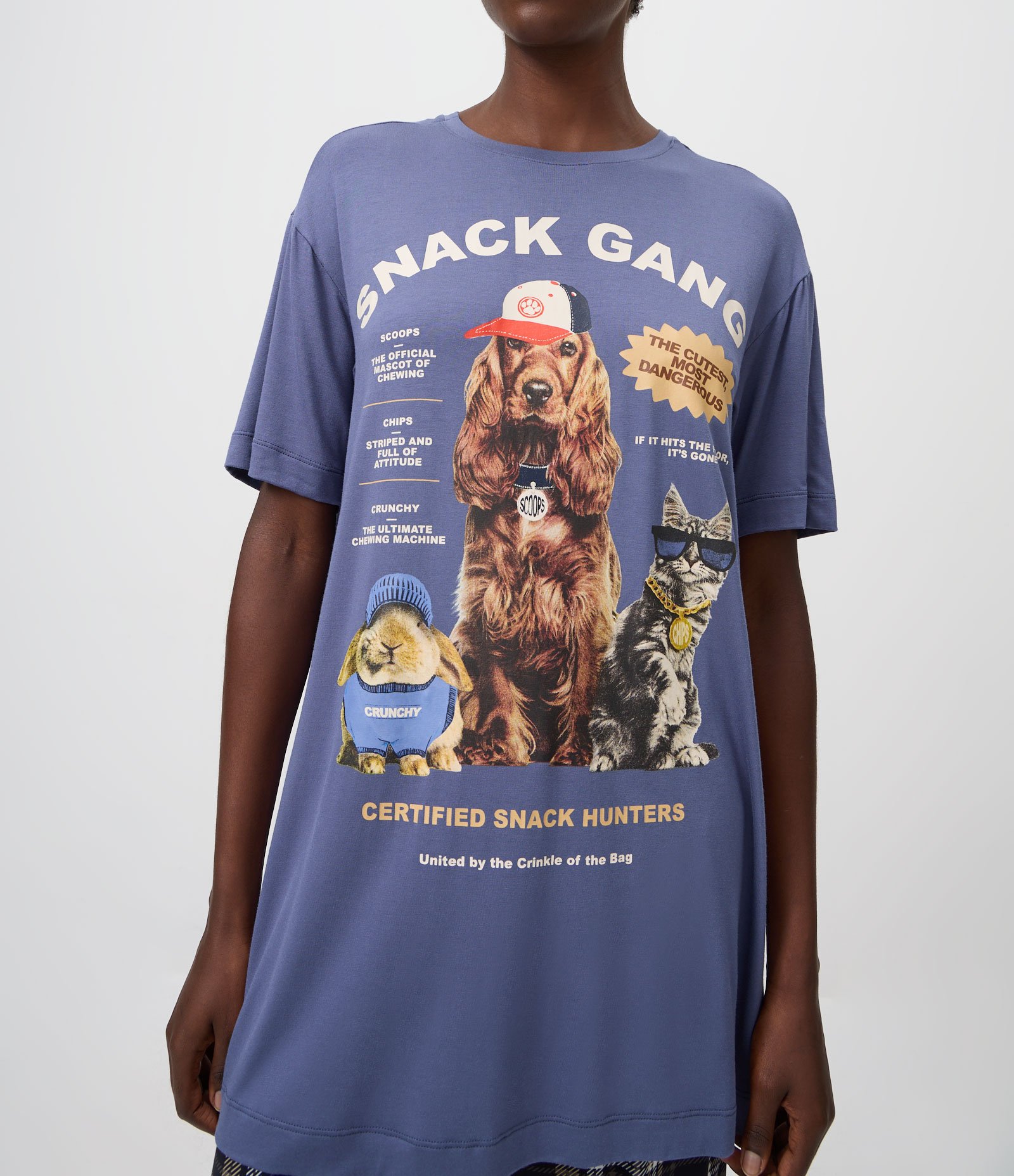 Camisola Curta em Viscolycra com Estampa Dog Snack Azul 4