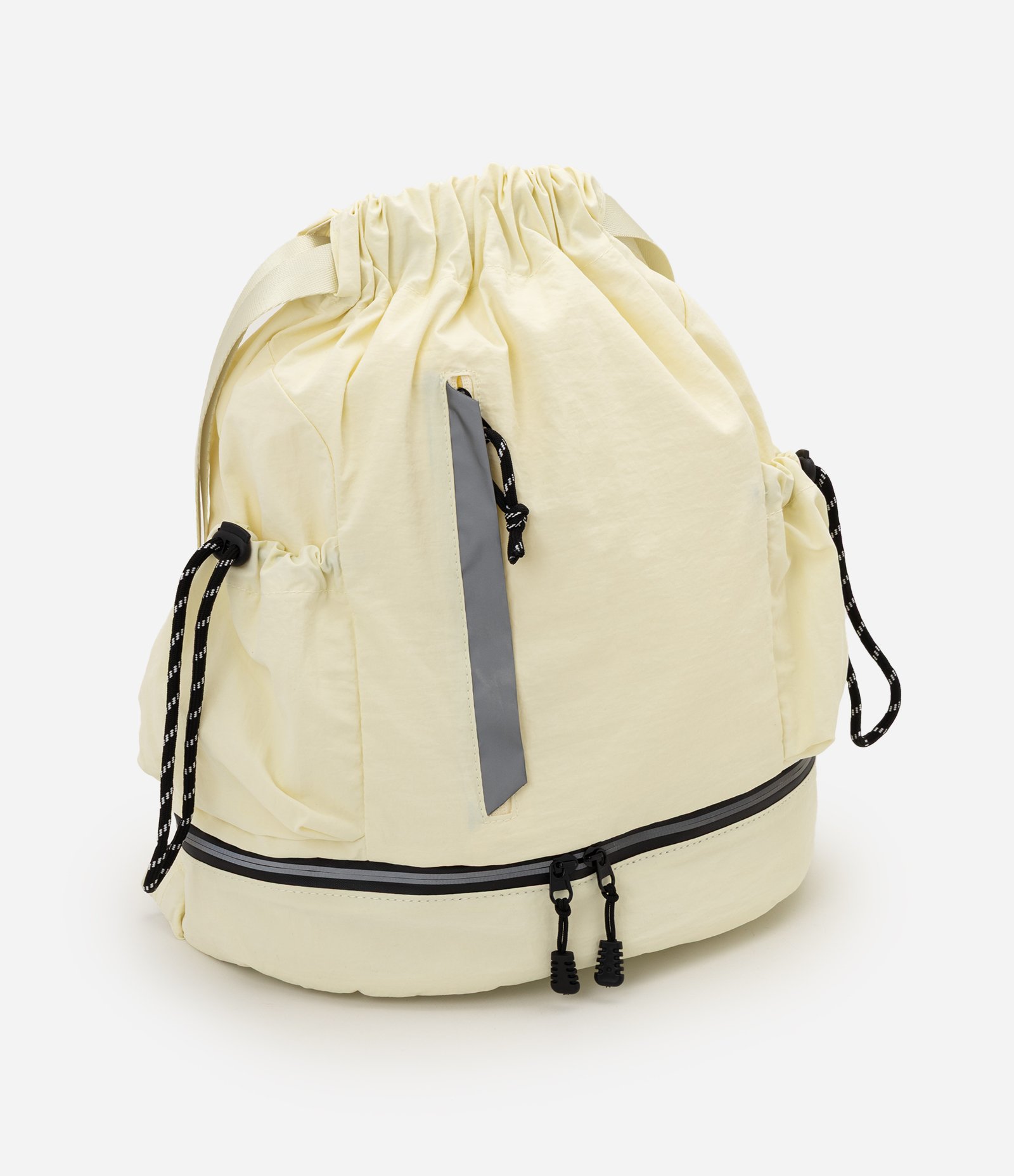 Mochila com Fechamento por Cordão Ajustável e Bolsos Laterais Amarelo Claro 2