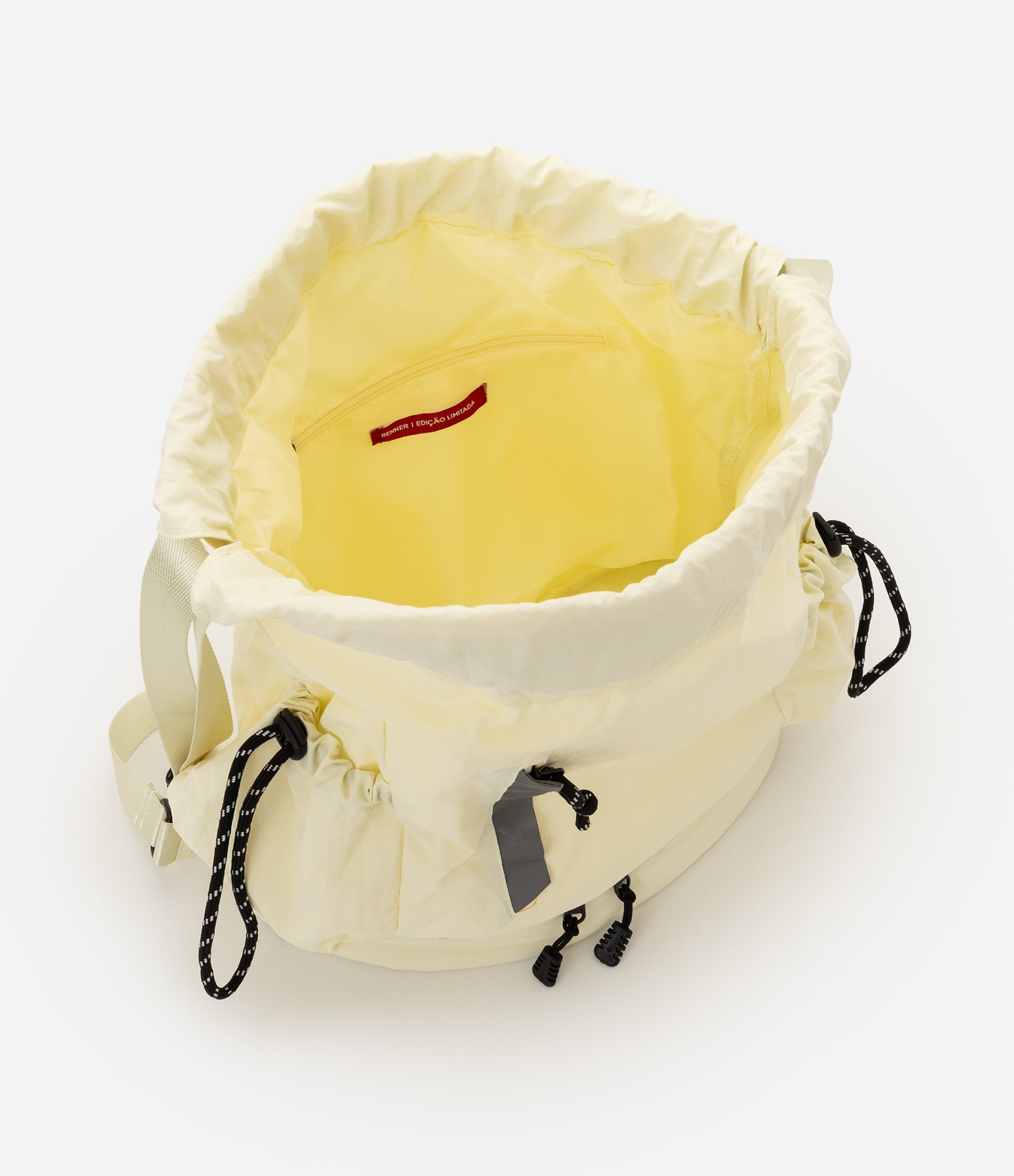 Mochila com Fechamento por Cordão Ajustável e Bolsos Laterais Amarelo Claro 6