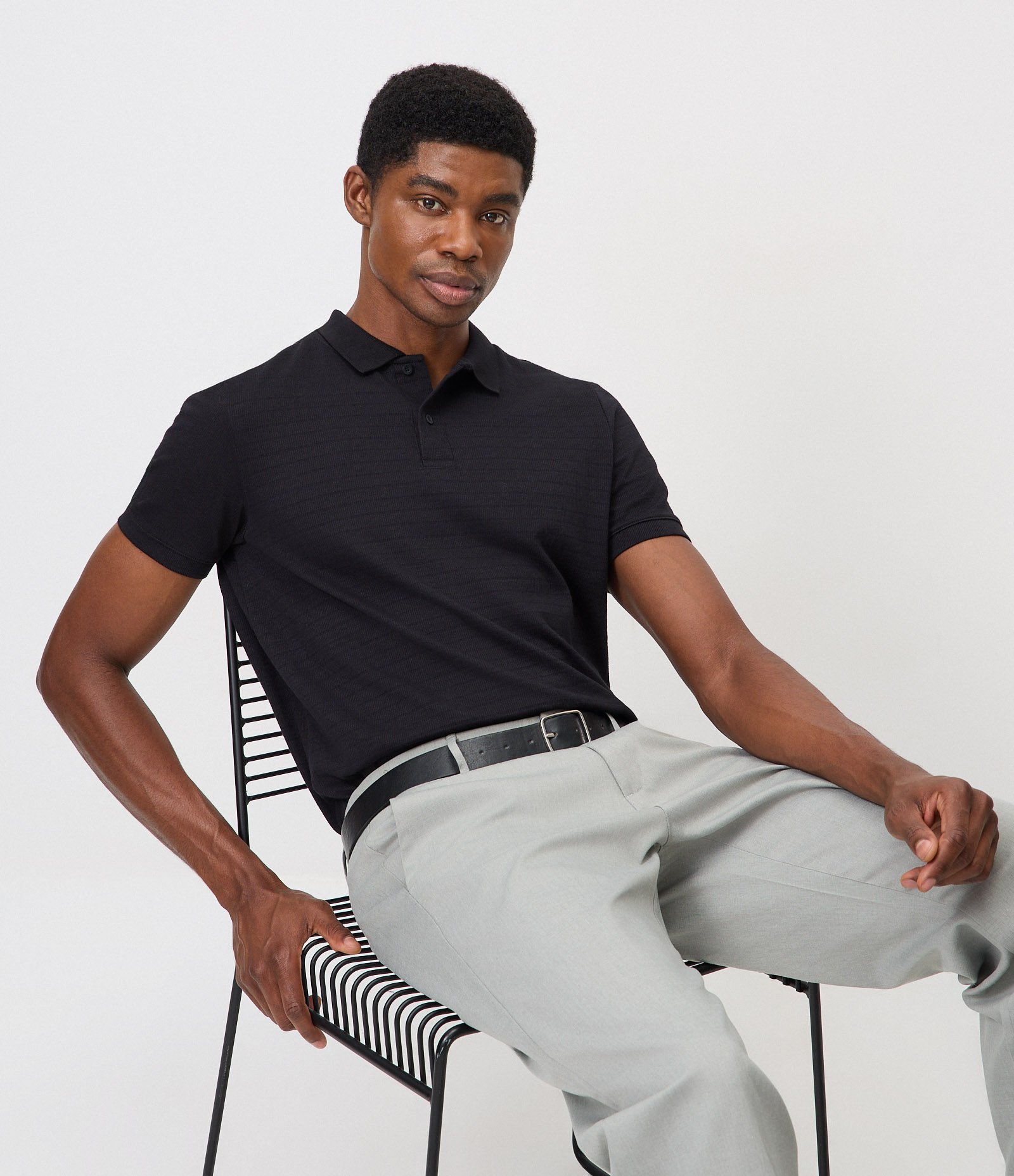 Polo com Textura Horizontal Preto 1