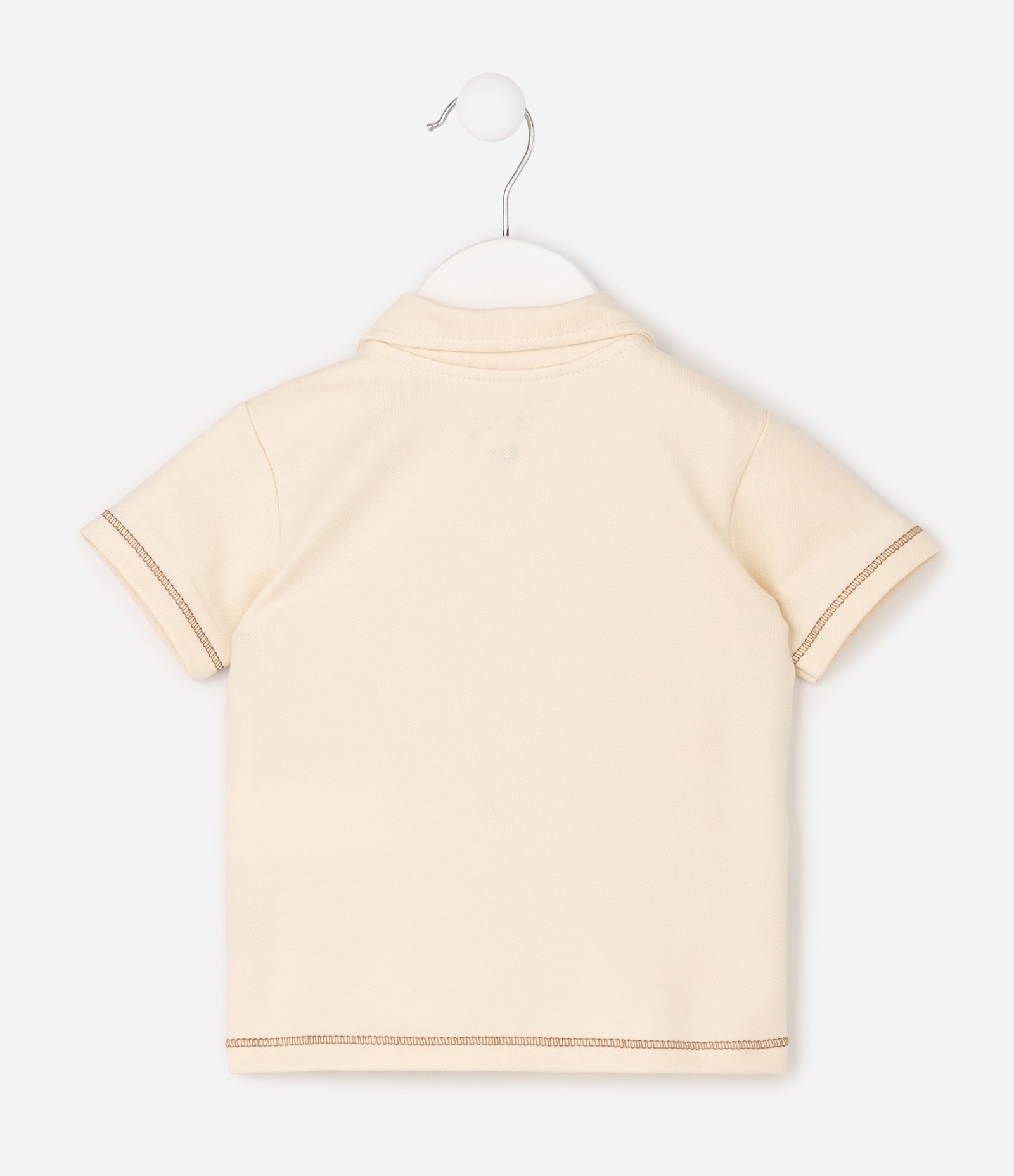 Camiseta Polo Infantil Em Algodão Bordado Urso com Acabamento Contrastante - Tam 0 a 18 Meses Bege 2
