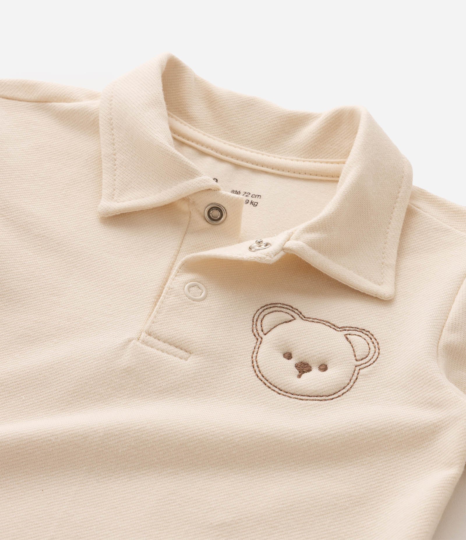 Camiseta Polo Infantil Em Algodão Bordado Urso com Acabamento Contrastante - Tam 0 a 18 Meses Bege 4
