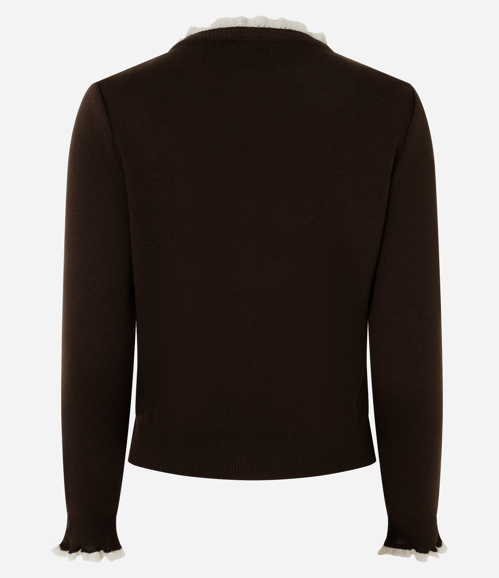 Cardigan em Tricô com Botões e Detalhe em Renda Marrom 7