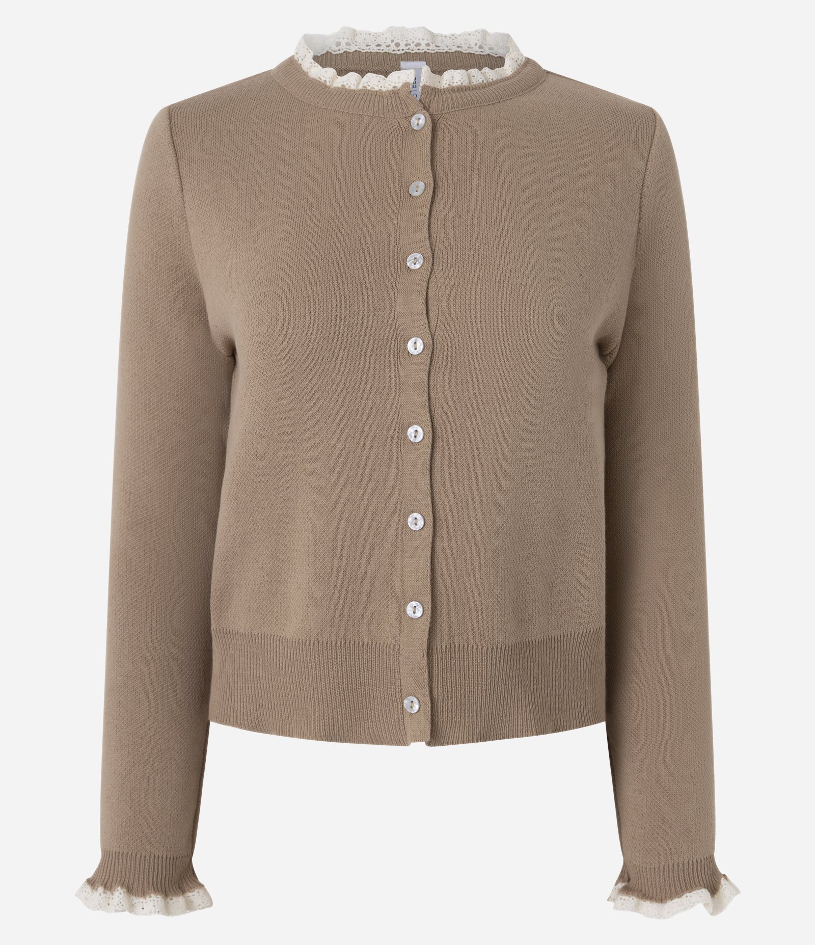 Cardigan em Tricô com Botões e Detalhe em Renda Marrom 5