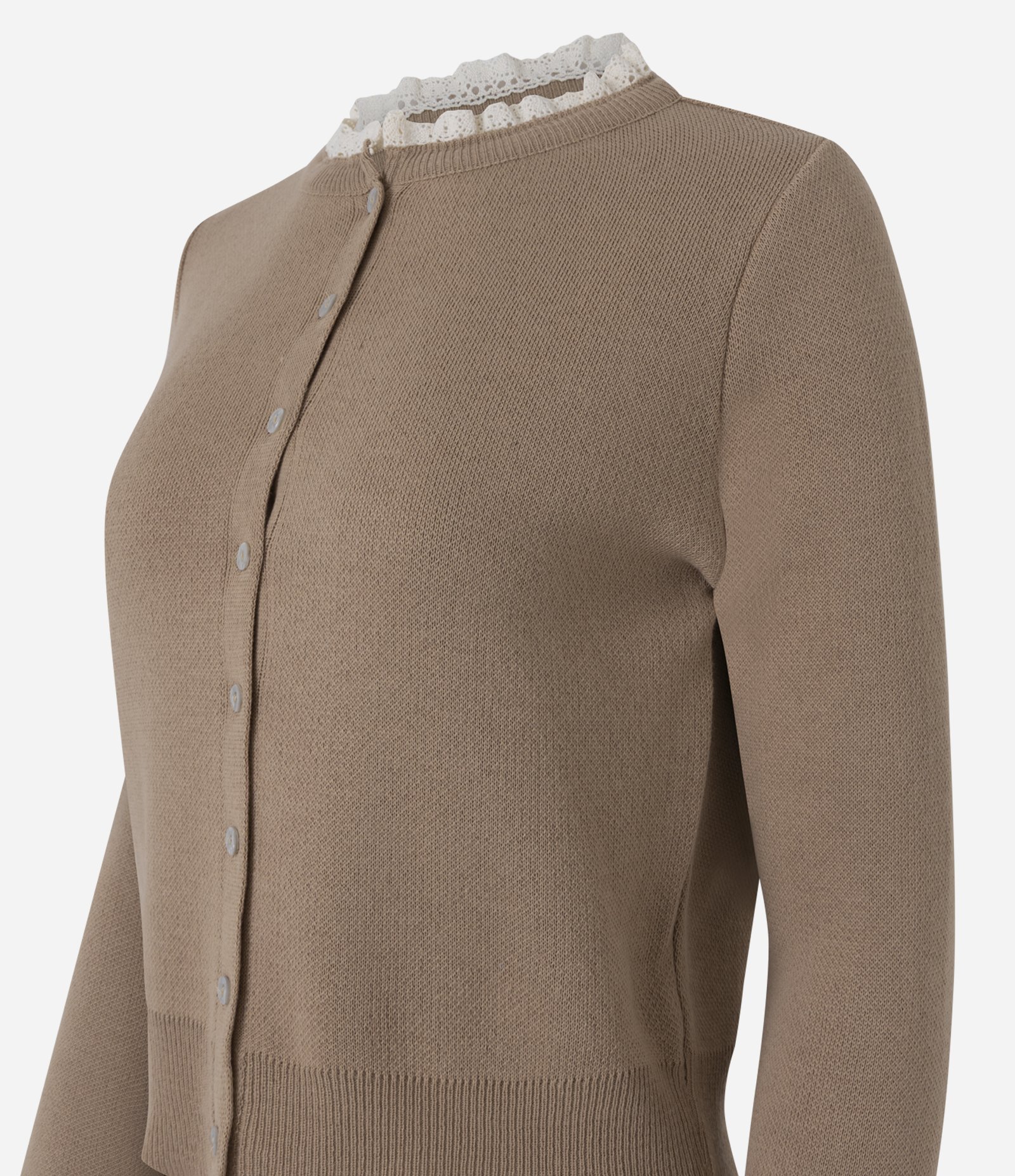 Cardigan em Tricô com Botões e Detalhe em Renda Marrom 6