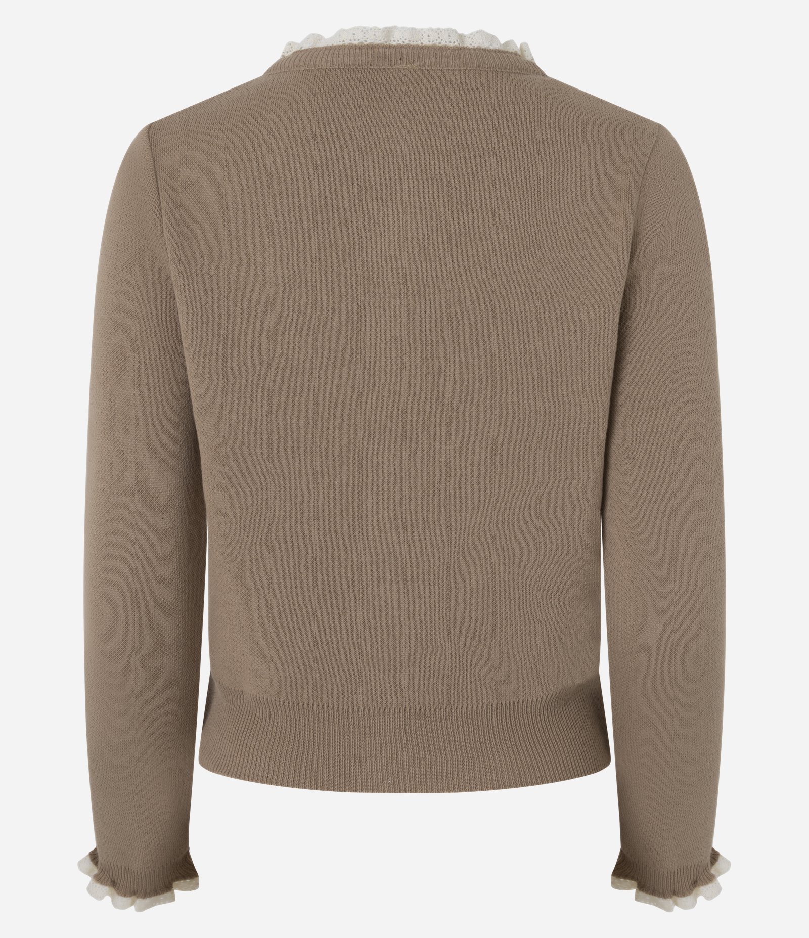 Cardigan em Tricô com Botões e Detalhe em Renda Marrom 7