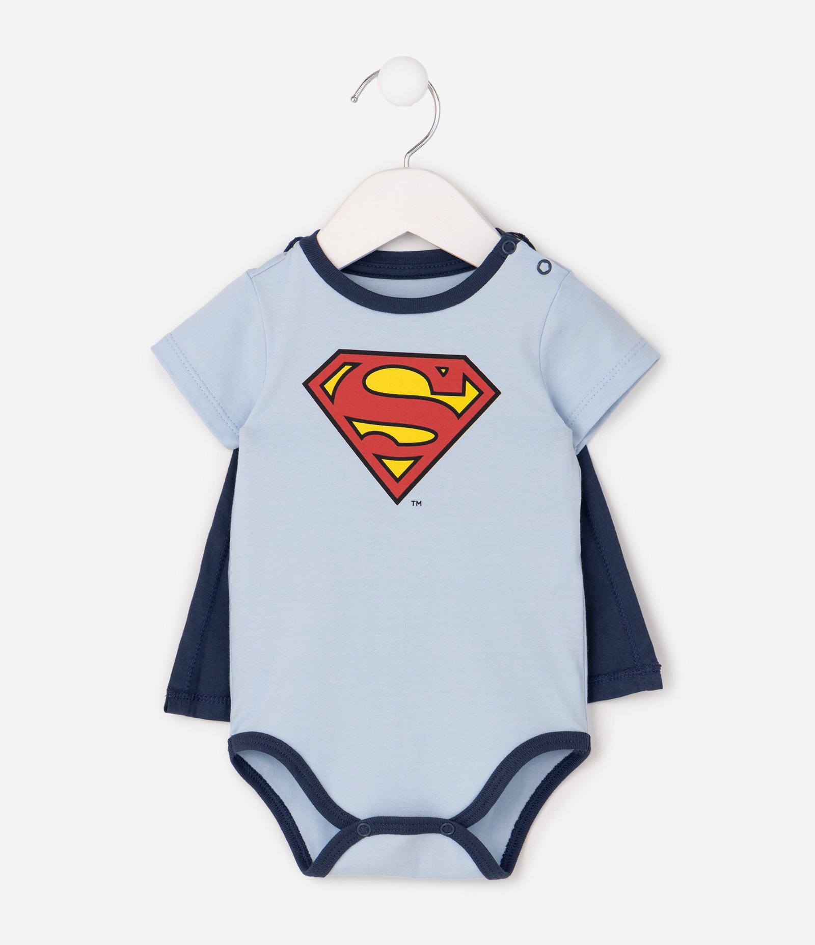 Body Bebê Cotton Super Homem Com Capa Removível Tam 03 a 18 Meses Azul 2