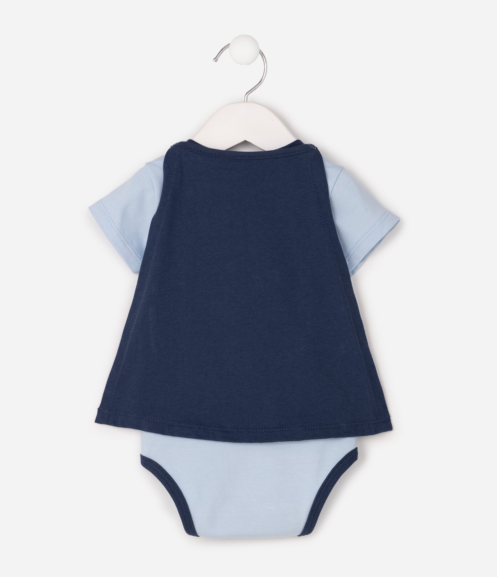 Body Bebê Cotton Super Homem Com Capa Removível Tam 03 a 18 Meses Azul 3