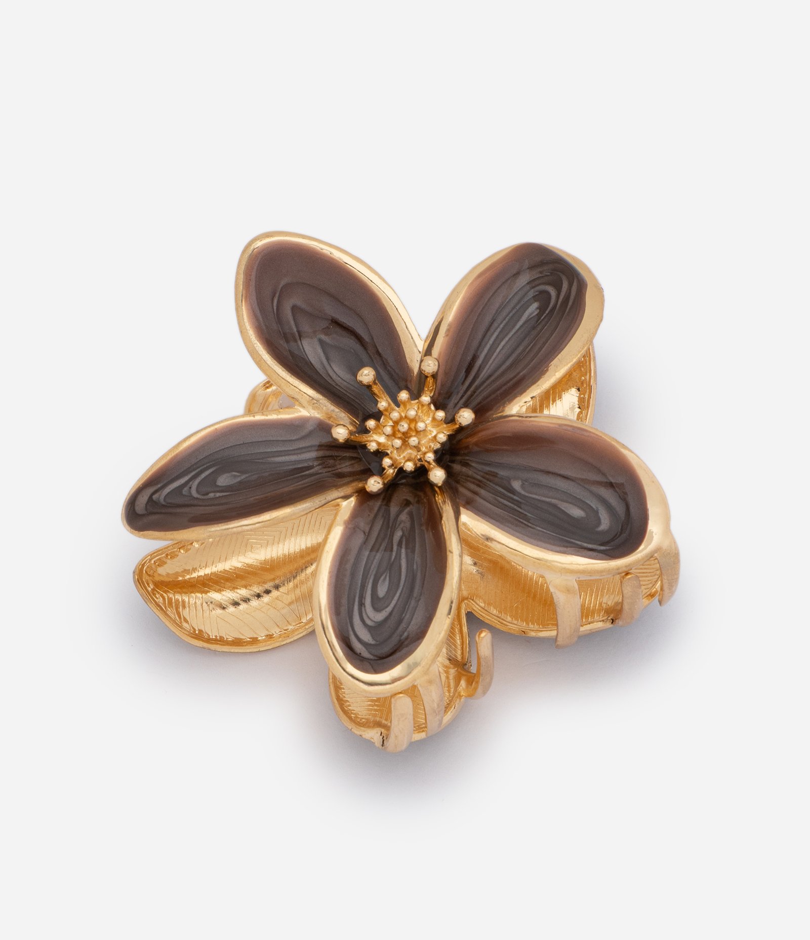 Piranha de Cabelo Flor com Detalhes Esmaltados Marrom/Dourado 1
