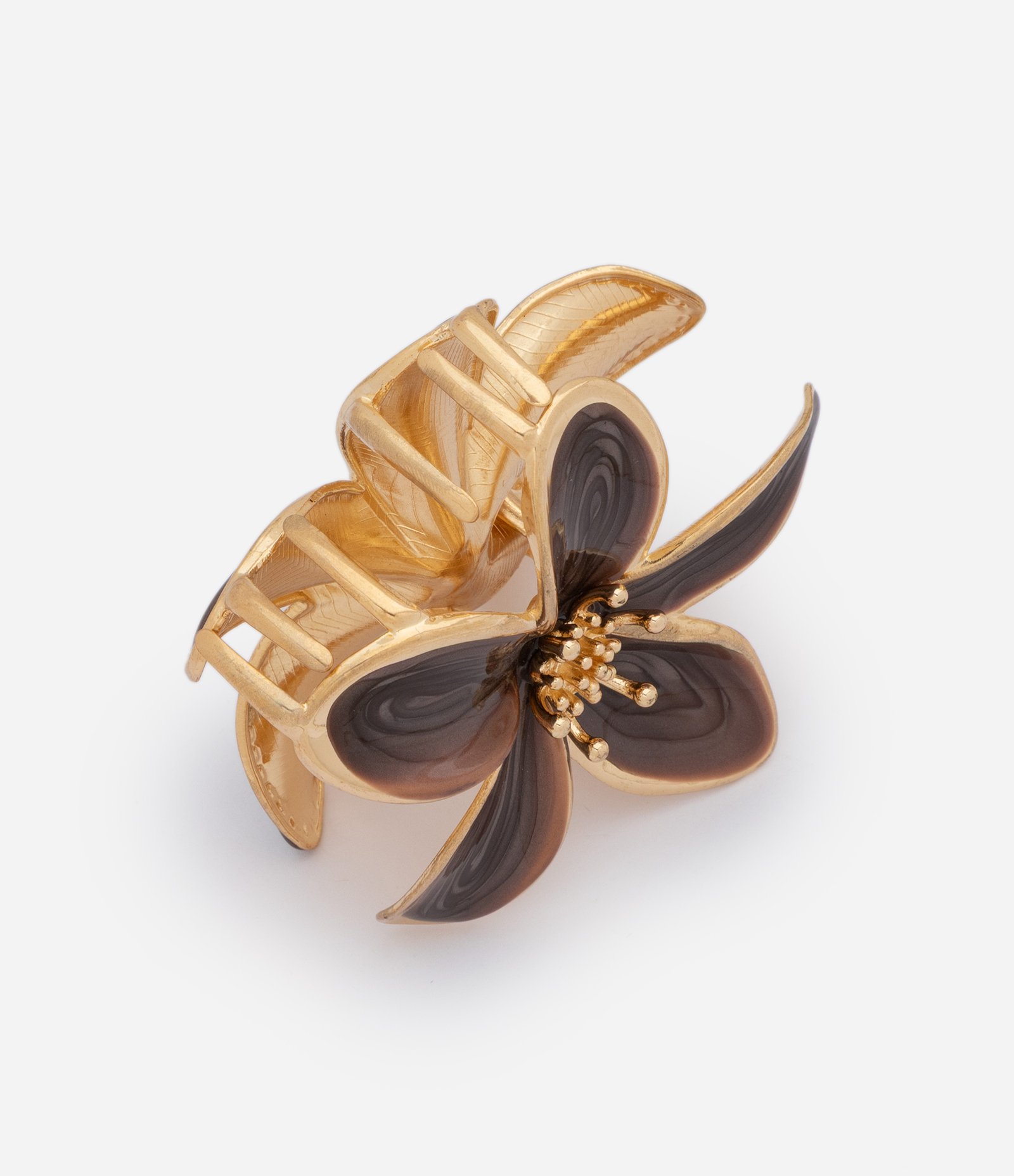 Piranha de Cabelo Flor com Detalhes Esmaltados Marrom/Dourado 2