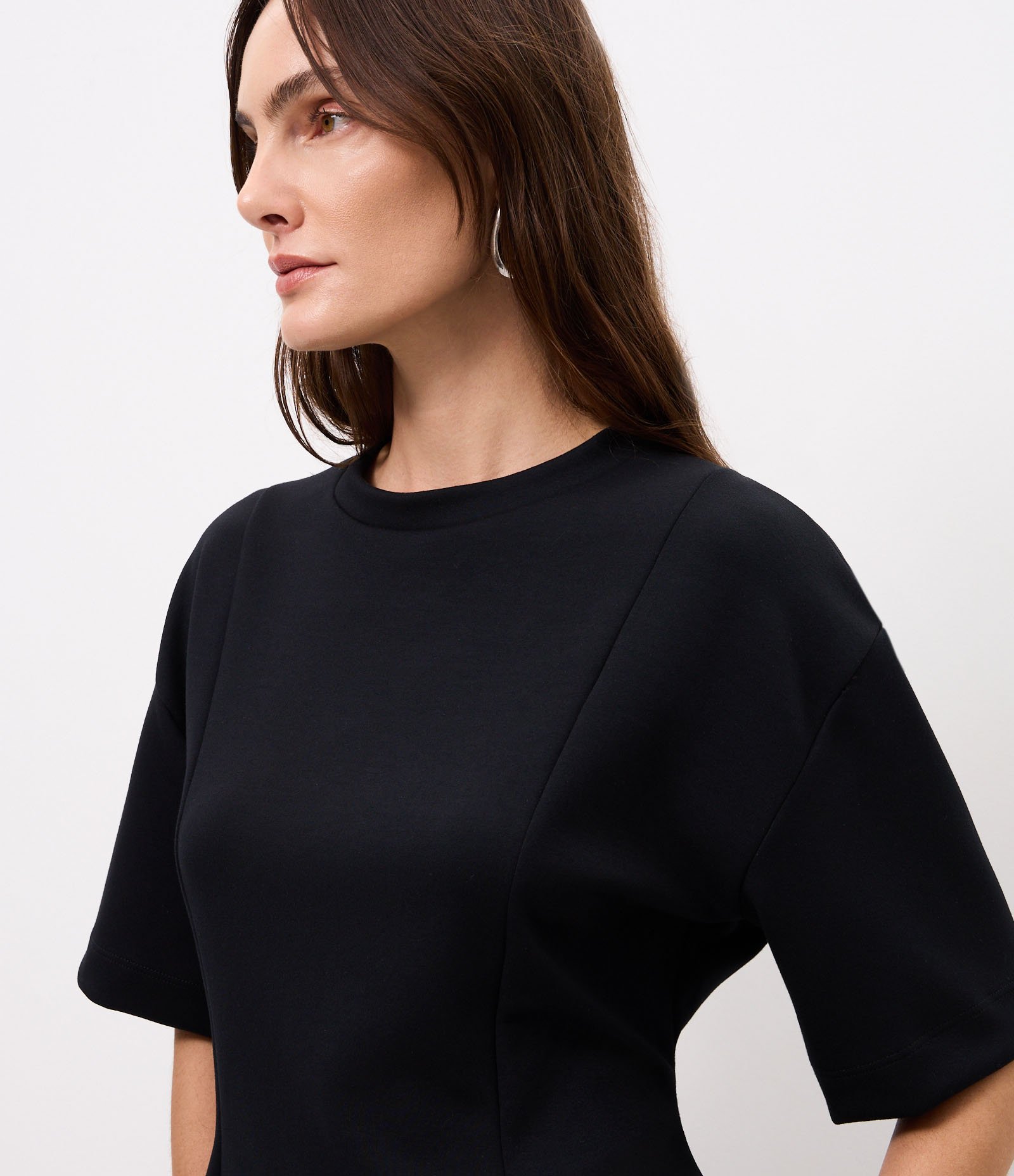 Blusa Peplum em Modal com Recortes Estruturados Preto 3