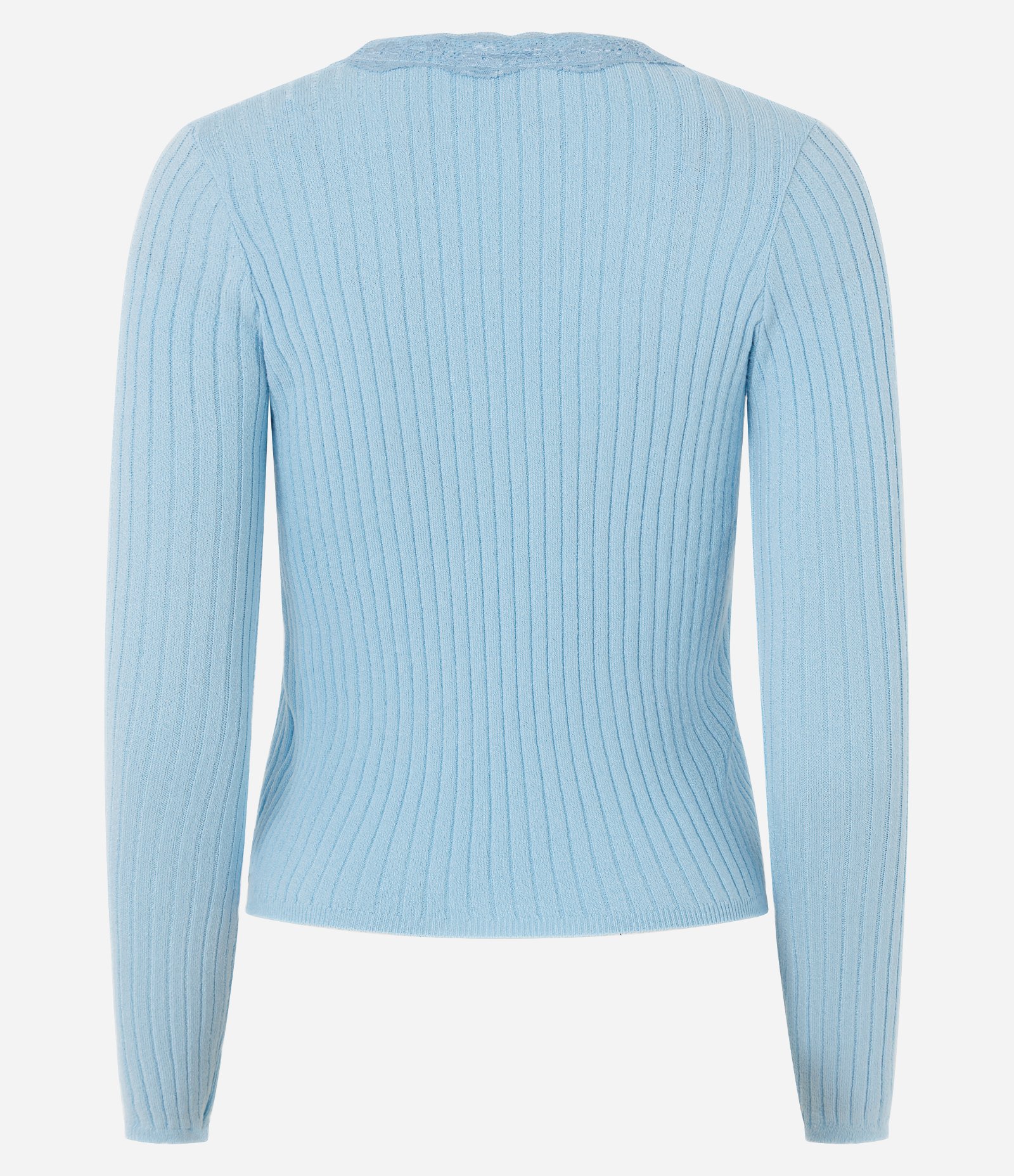 Blusa em Tricô Canelado com Detalhe em Renda e Amarração Azul 3