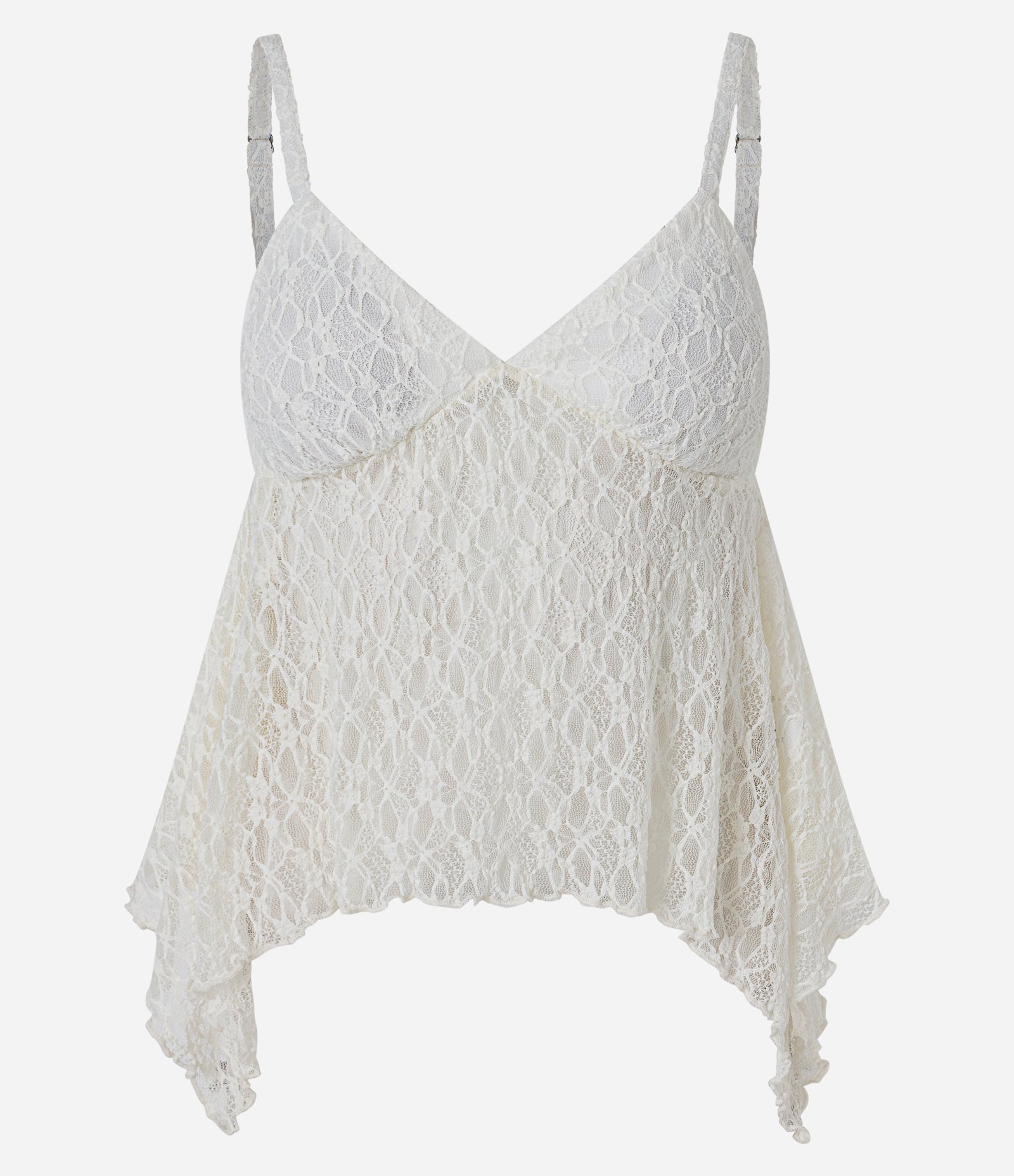 Blusa em Renda com Alças Finas e Barra Assimétrica Branco 5