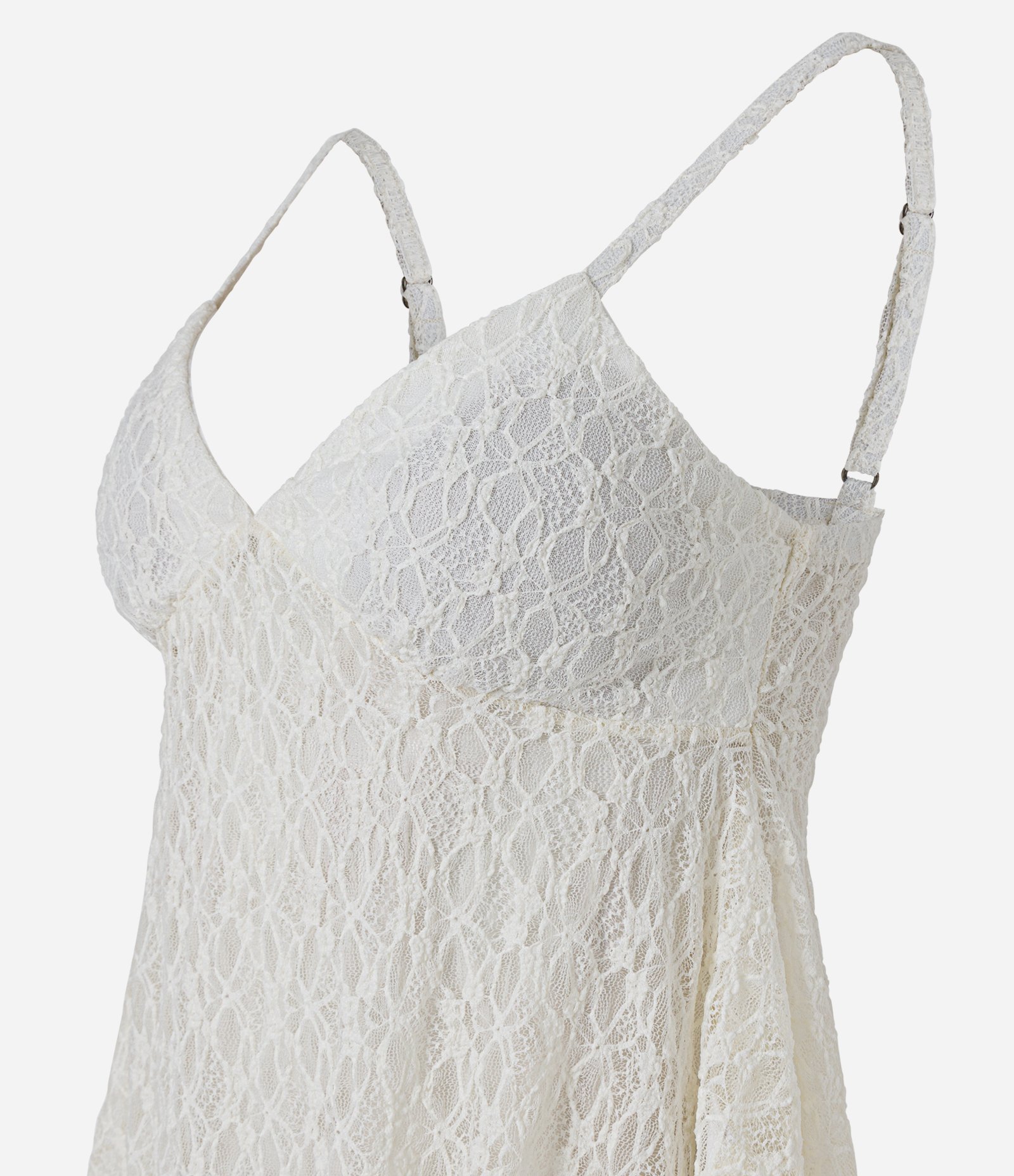 Blusa em Renda com Alças Finas e Barra Assimétrica Branco 6