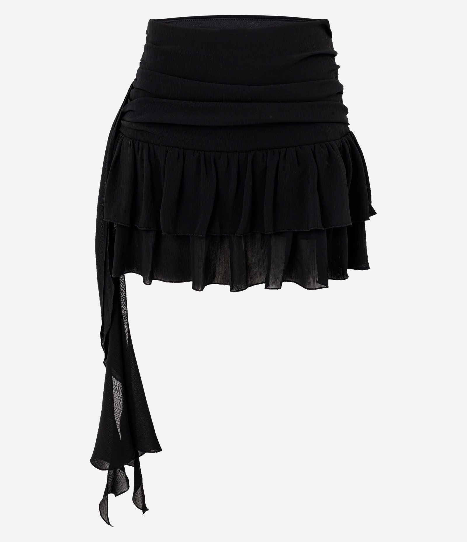 Saia Curta em Chiffon com Babados e Amarração Lateral Preto 5