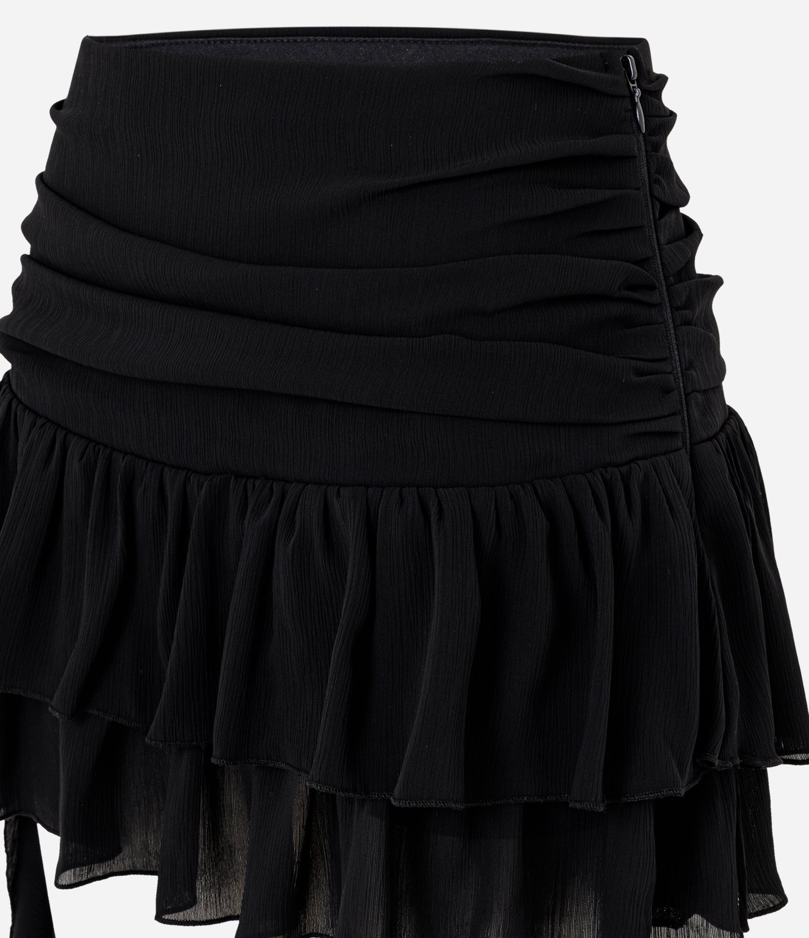 Saia Curta em Chiffon com Babados e Amarração Lateral Preto 6