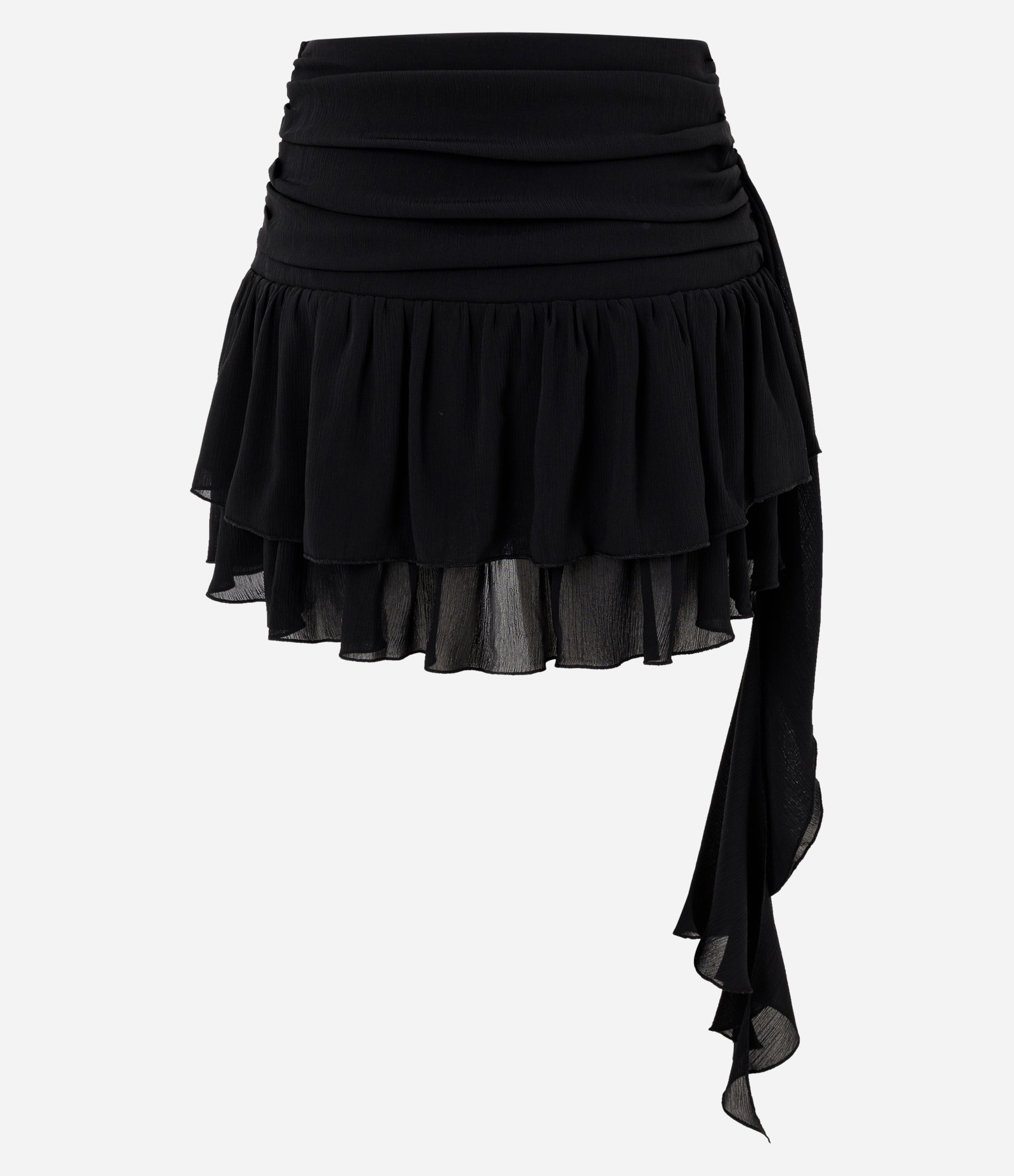 Saia Curta em Chiffon com Babados e Amarração Lateral Preto 7