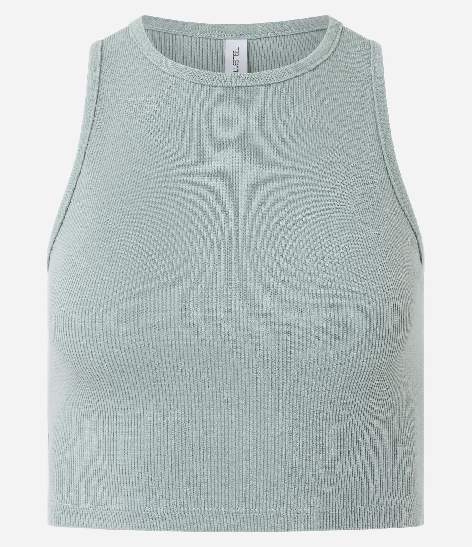 Regata Cropped Canelada Em Algodão com Gola Redonda Cinza 1