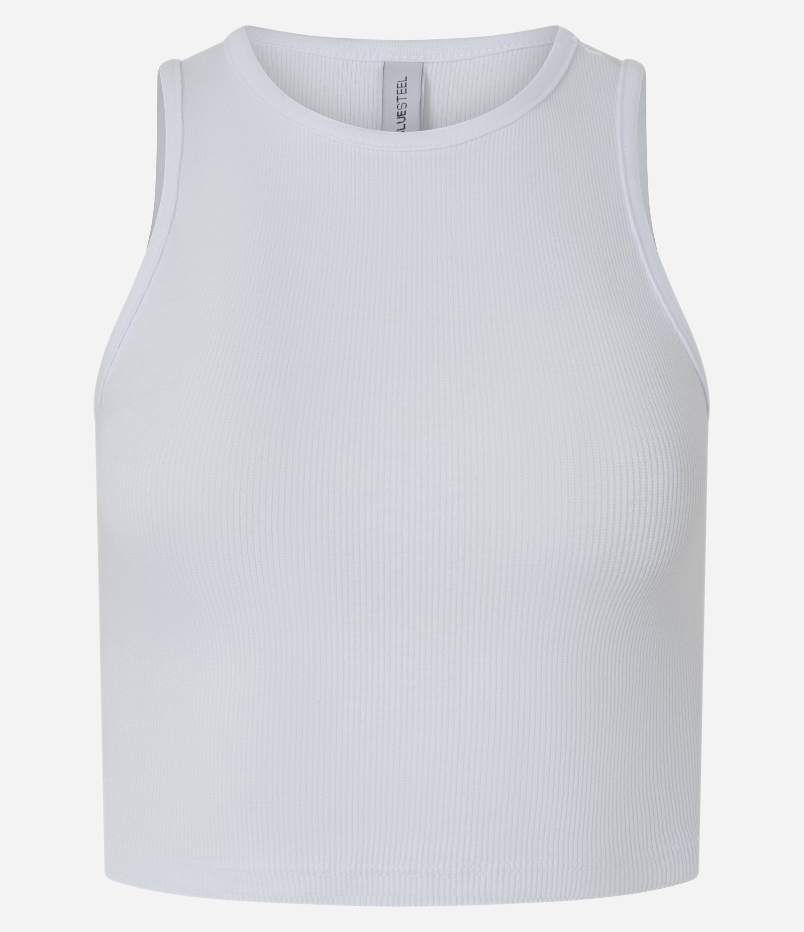 Regata Cropped Canelada Em Algodão com Gola Redonda Branco 6