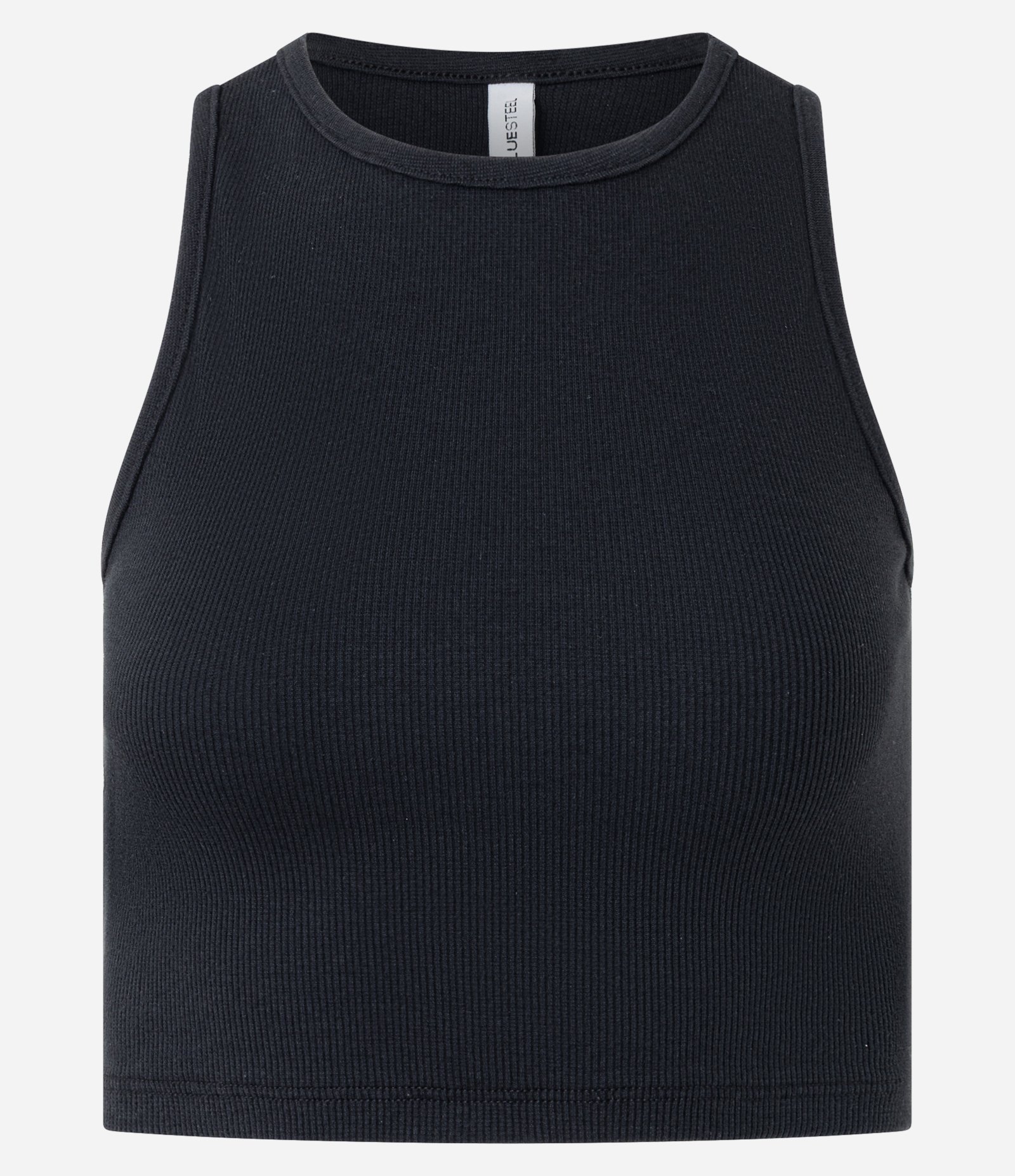 Regata Cropped Canelada Em Algodão com Gola Redonda Preto 1