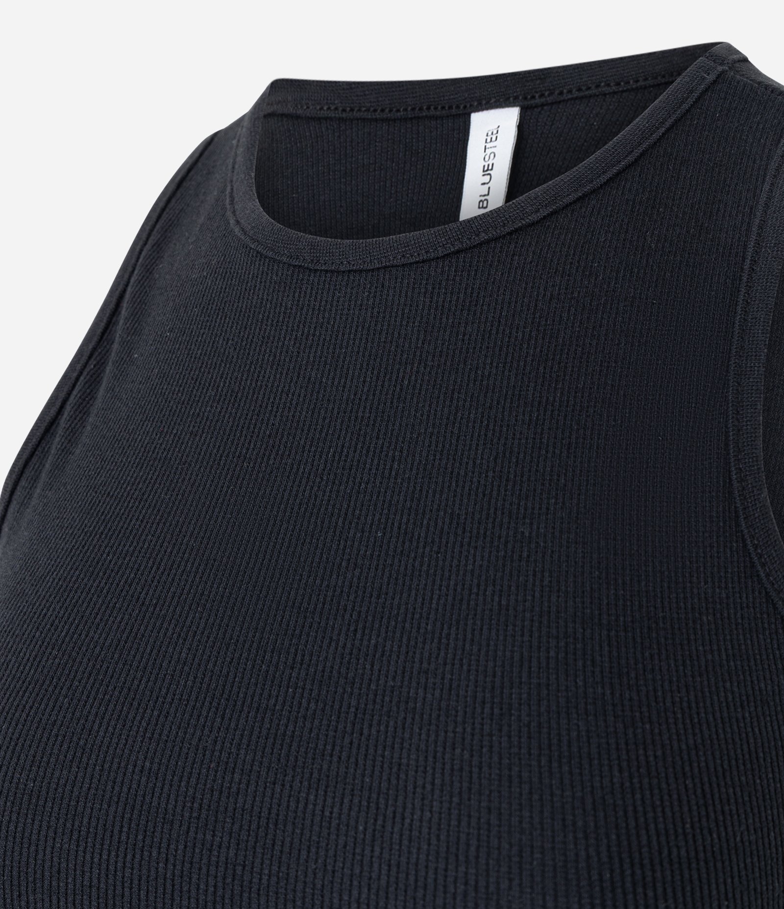 Regata Cropped Canelada Em Algodão com Gola Redonda Preto 2