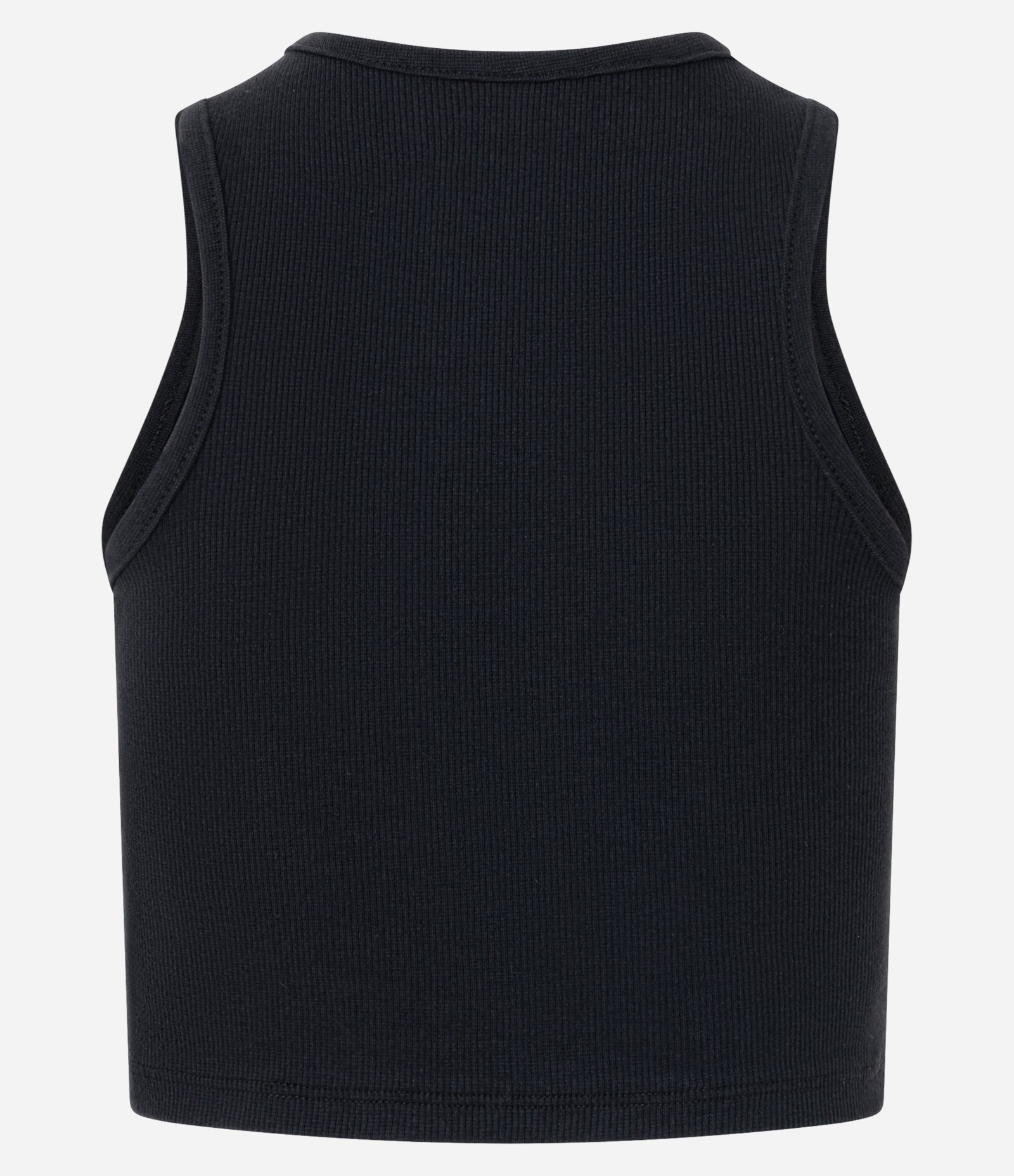 Regata Cropped Canelada Em Algodão com Gola Redonda Preto 3