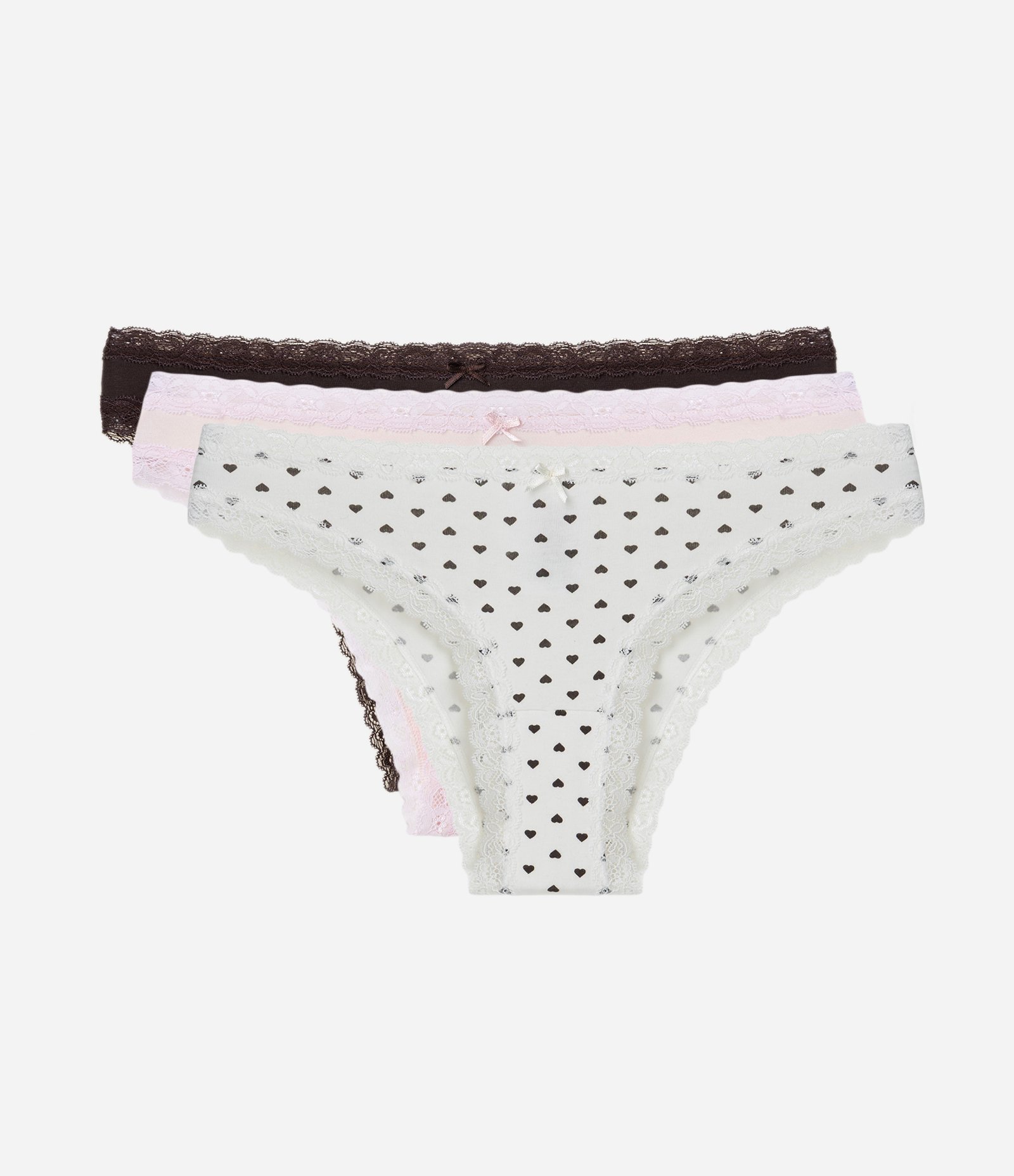 Kit 3 Biquínis Calcinha em Algodão com Estampa de Corações Multicores 1