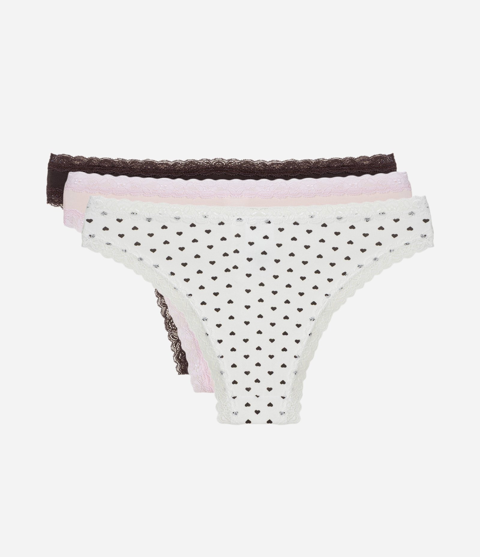 Kit 3 Biquínis Calcinha em Algodão com Estampa de Corações Multicores 2