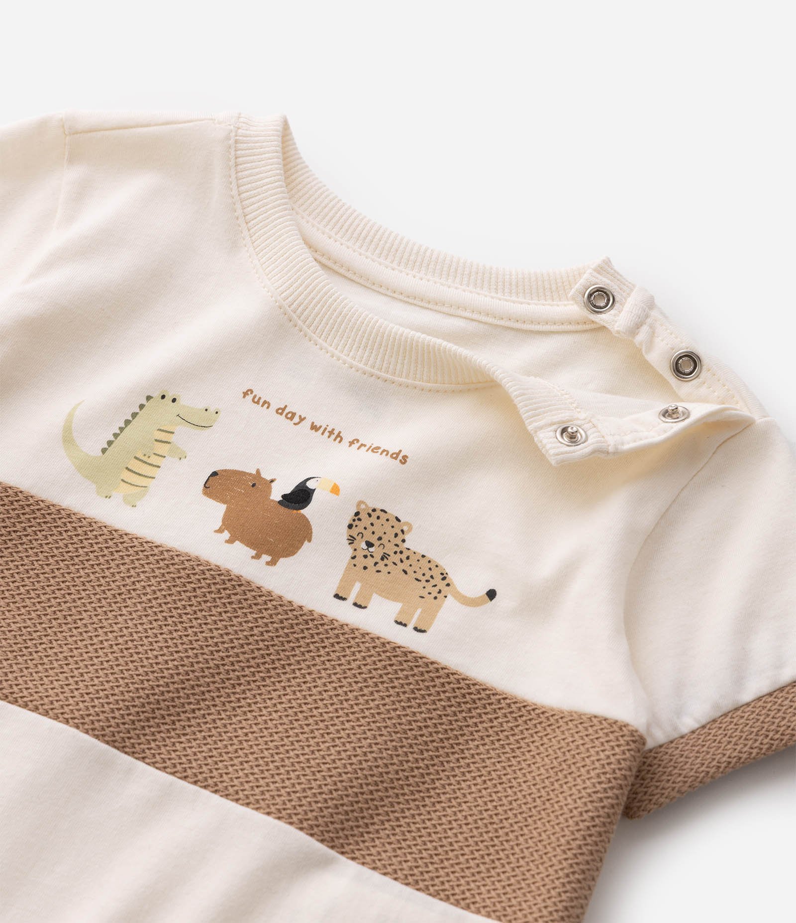 Conjunto Infantil com Estampa Animais e Textura Waffle - Tam 0 a 18 meses Bege 6