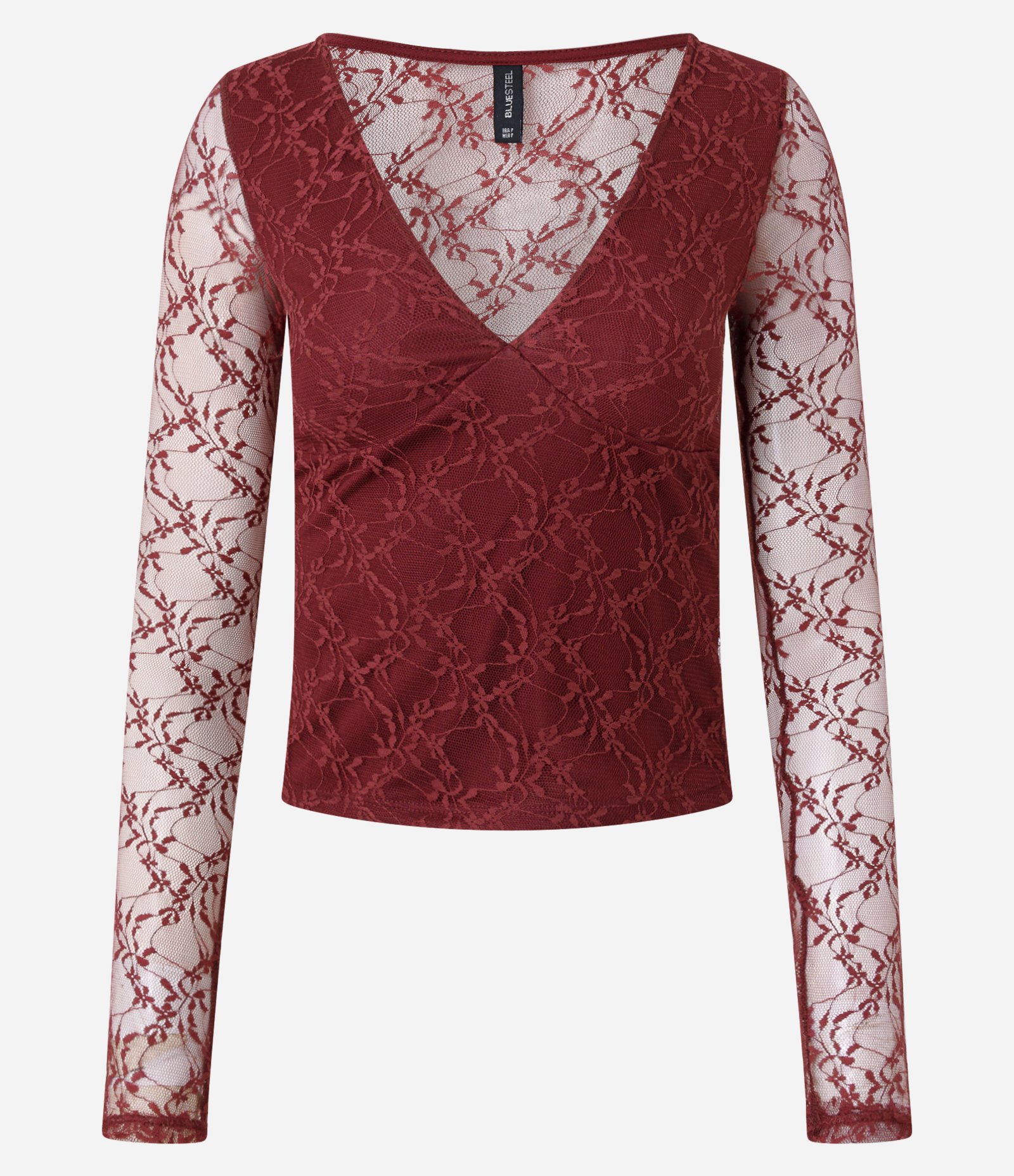 Blusa em Renda com Decote V e Manga Longa Vermelho 5