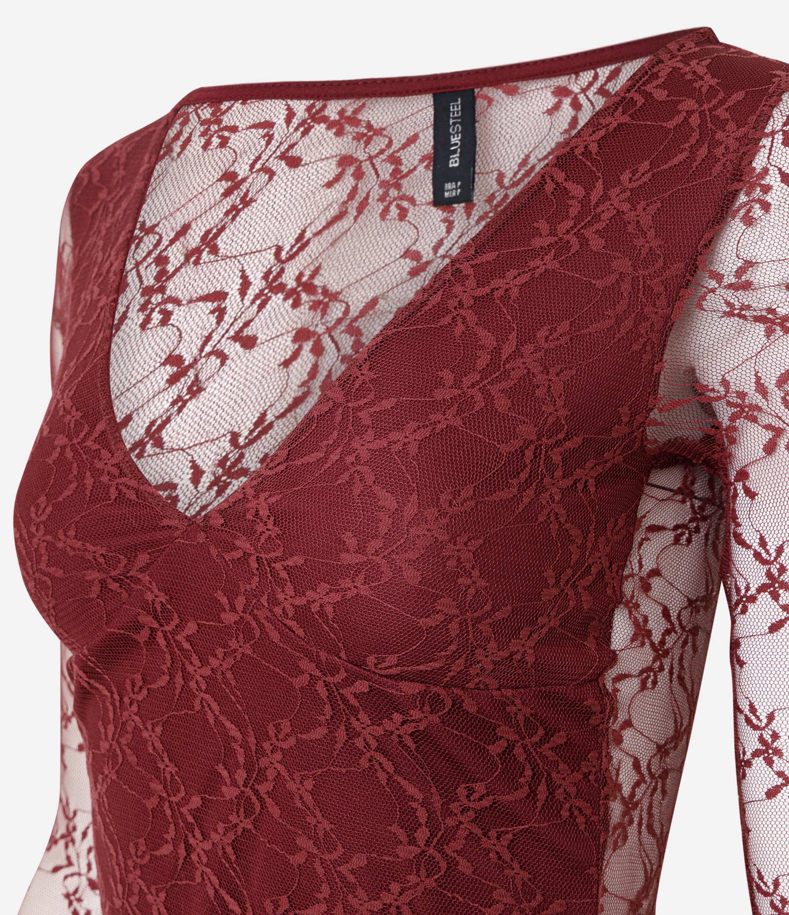 Blusa em Renda com Decote V e Manga Longa Vermelho 6