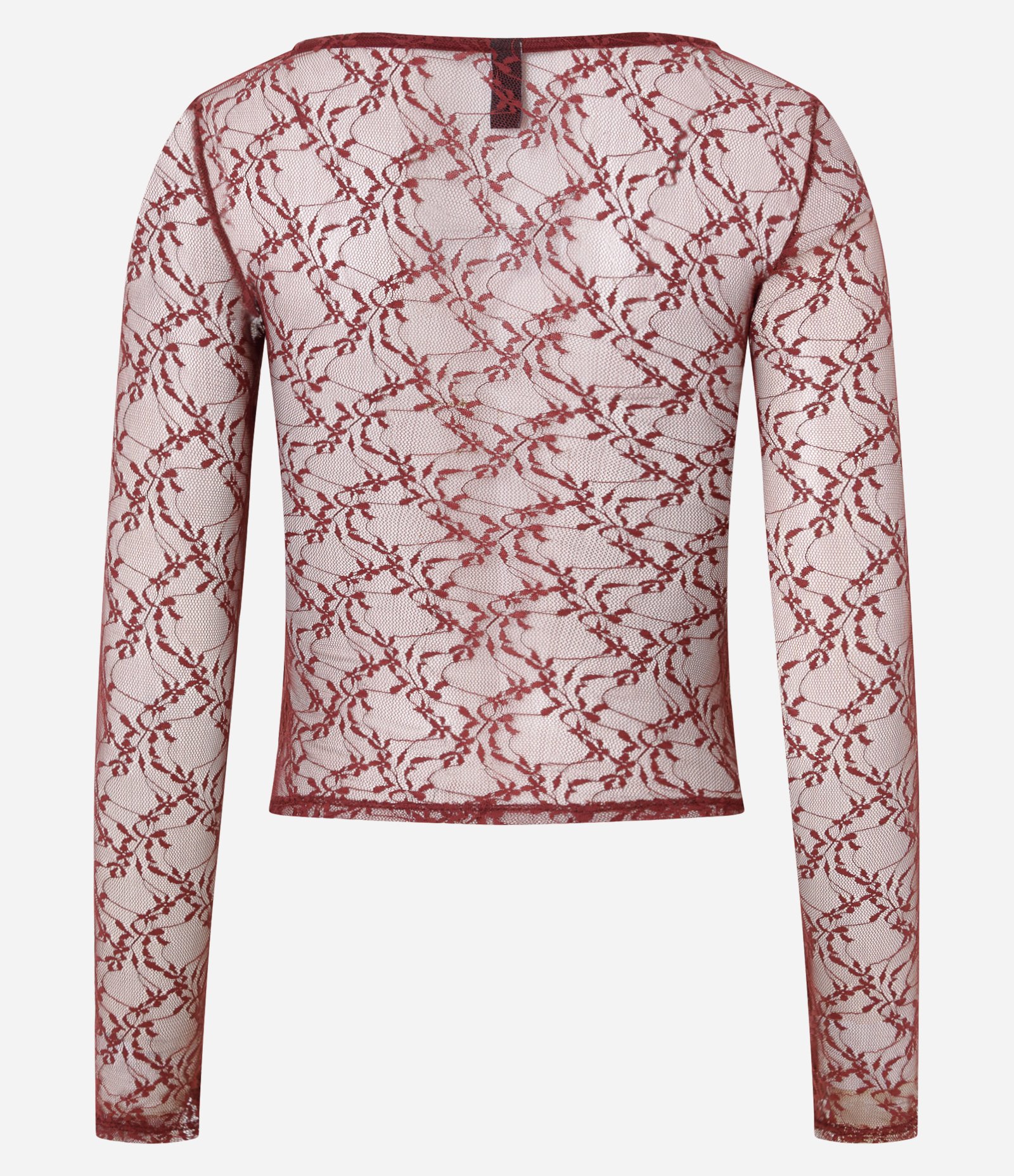 Blusa em Renda com Decote V e Manga Longa Vermelho 7