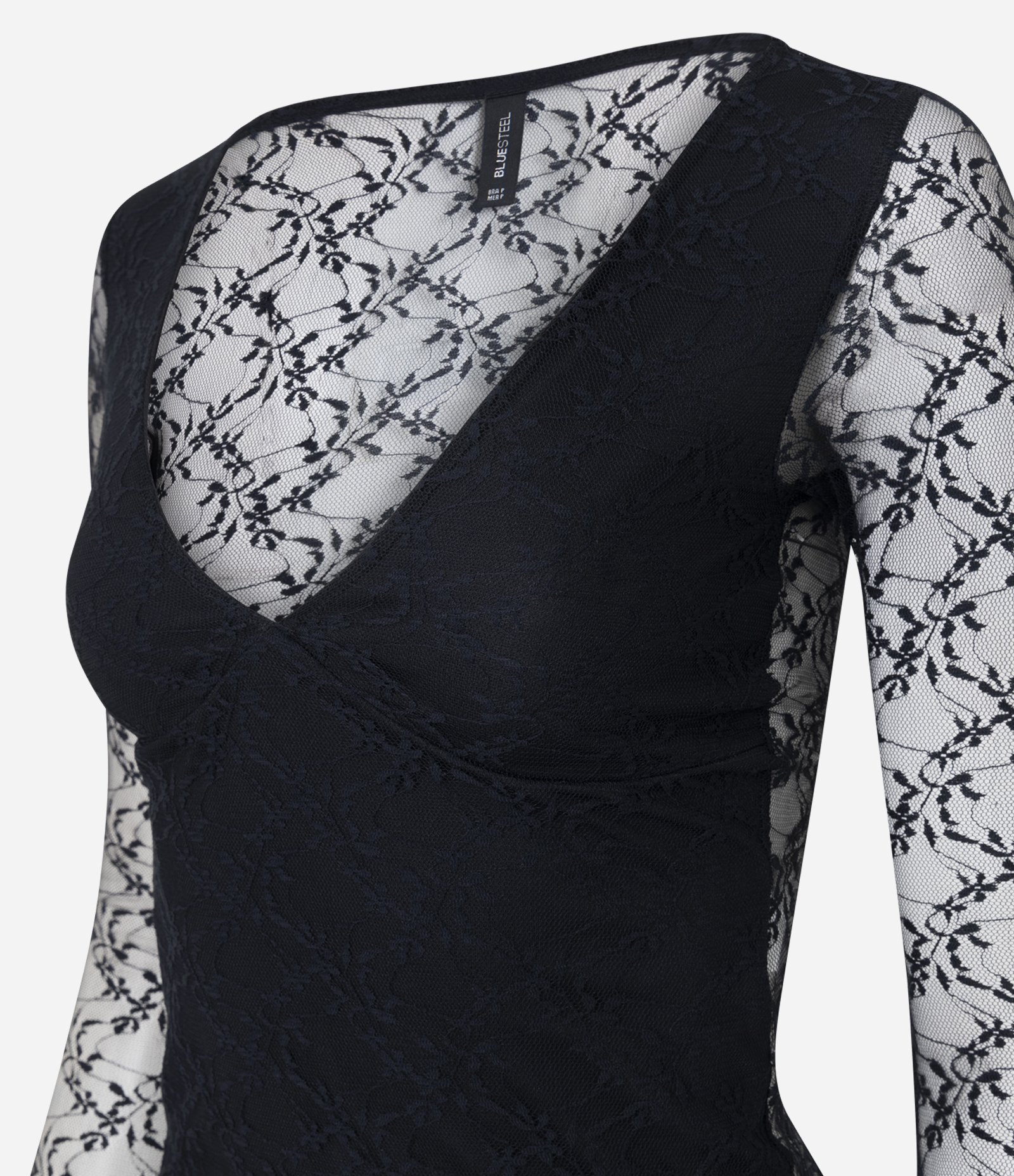 Blusa em Renda com Decote V e Manga Longa Preto 6