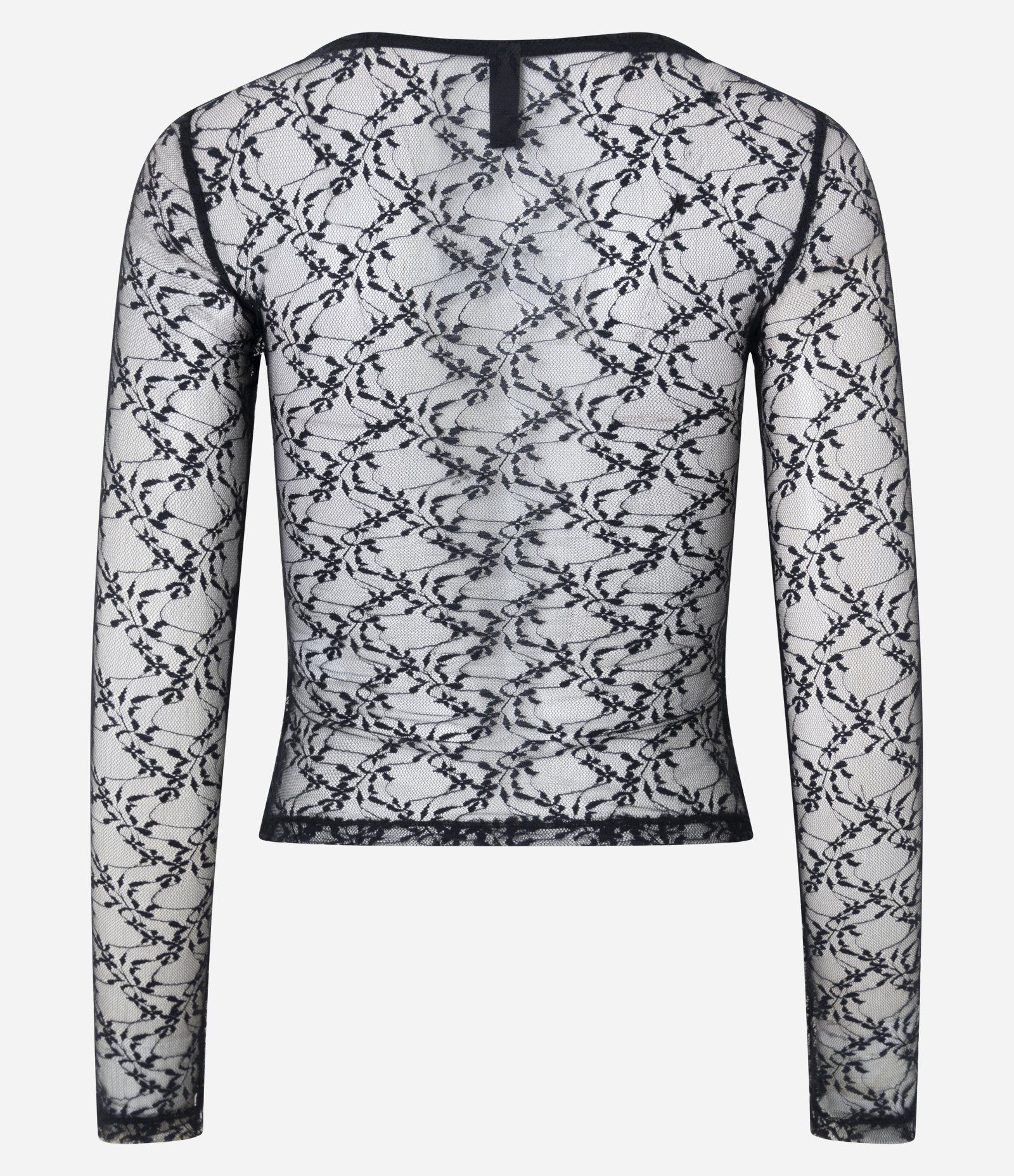 Blusa em Renda com Decote V e Manga Longa Preto 7