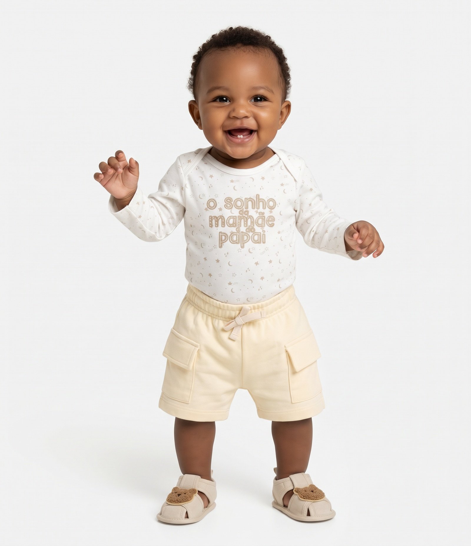 Bermuda Infantil Em Algodão Atoalhada com Bolsos Cargo - Tam 12 a 18 Meses Amarelo 2