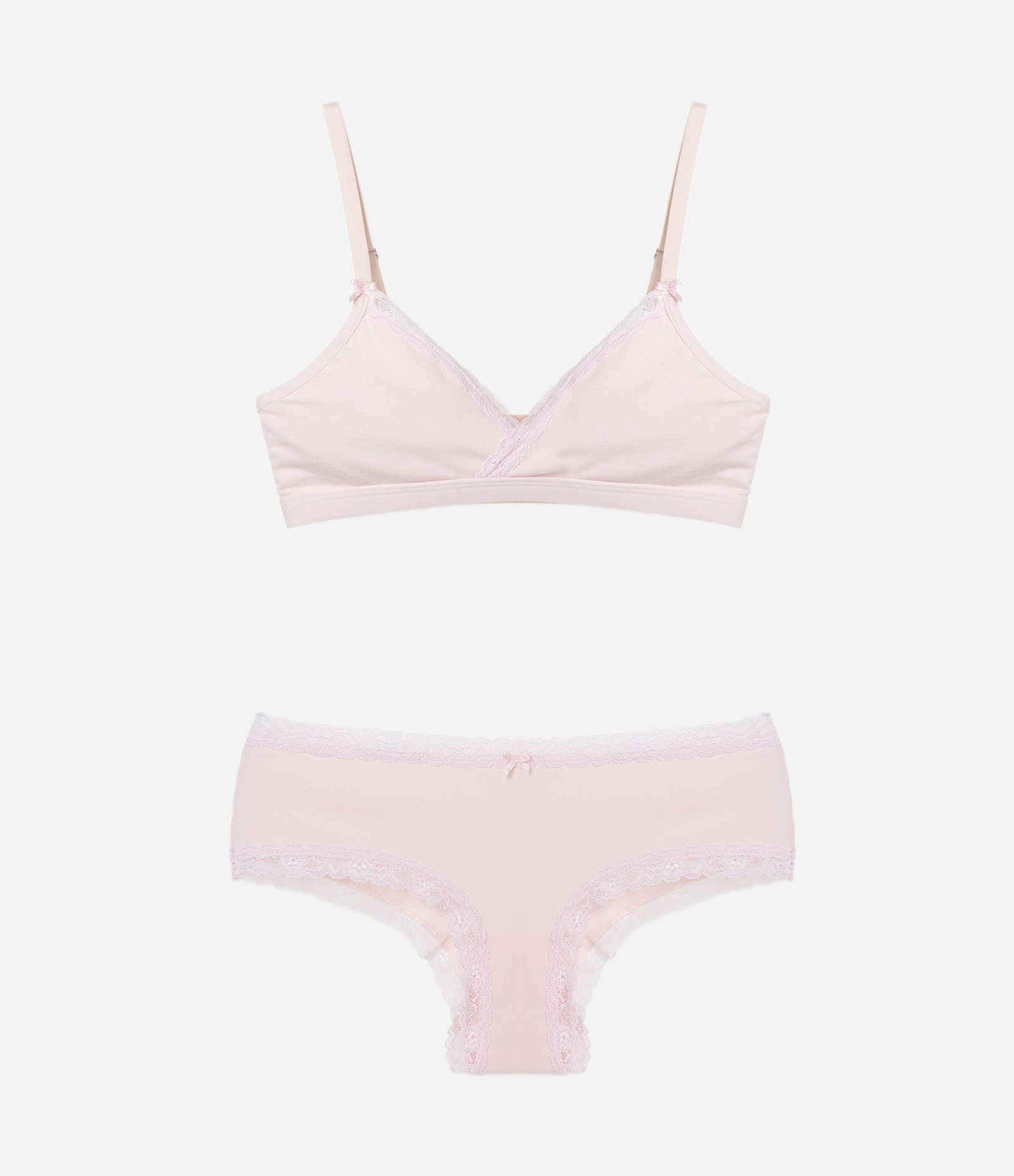 Conjunto Sutiã e Calcinha em Algodão com Renda Floral Rosa 1