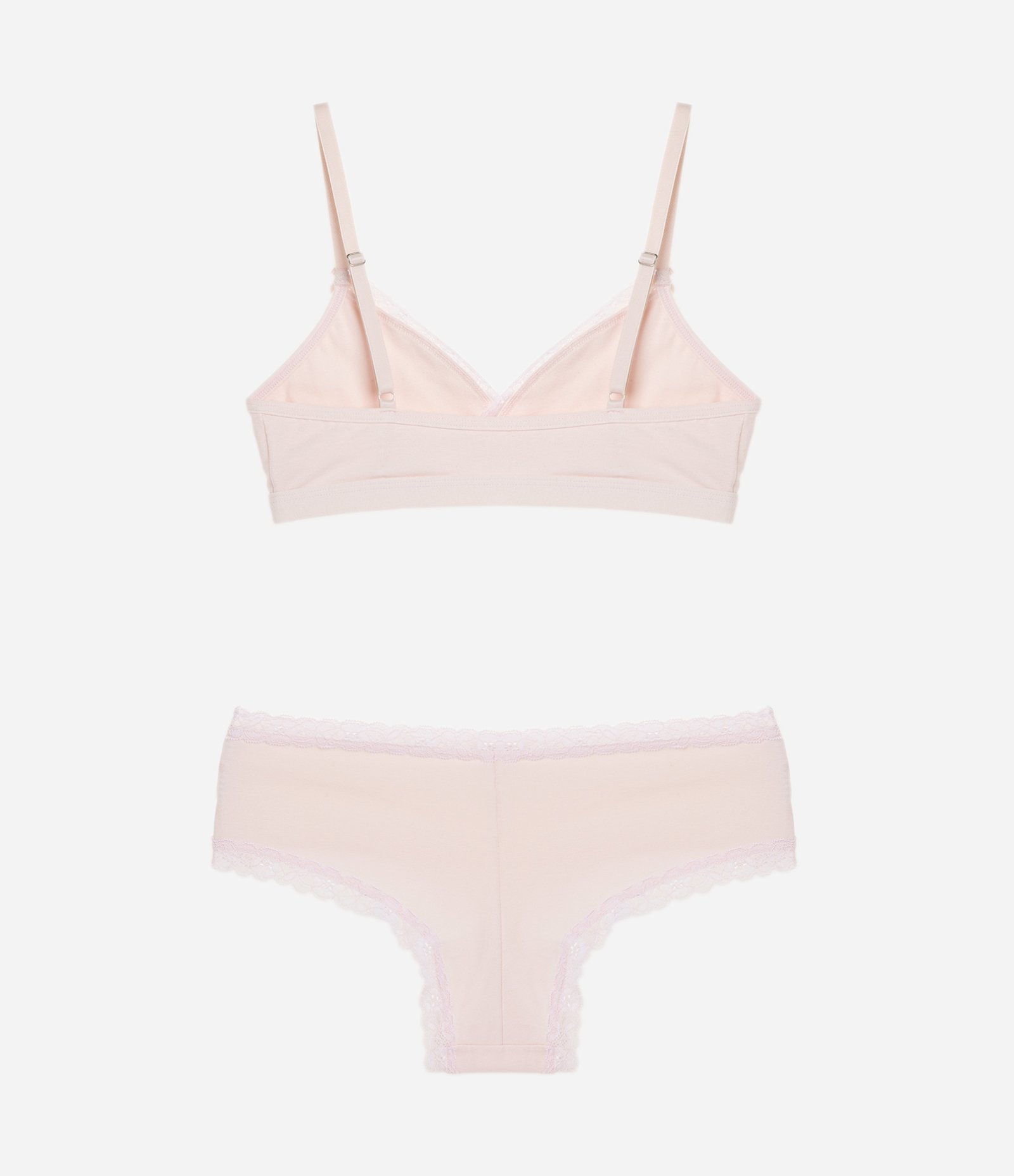 Conjunto Sutiã e Calcinha em Algodão com Renda Floral Rosa 2