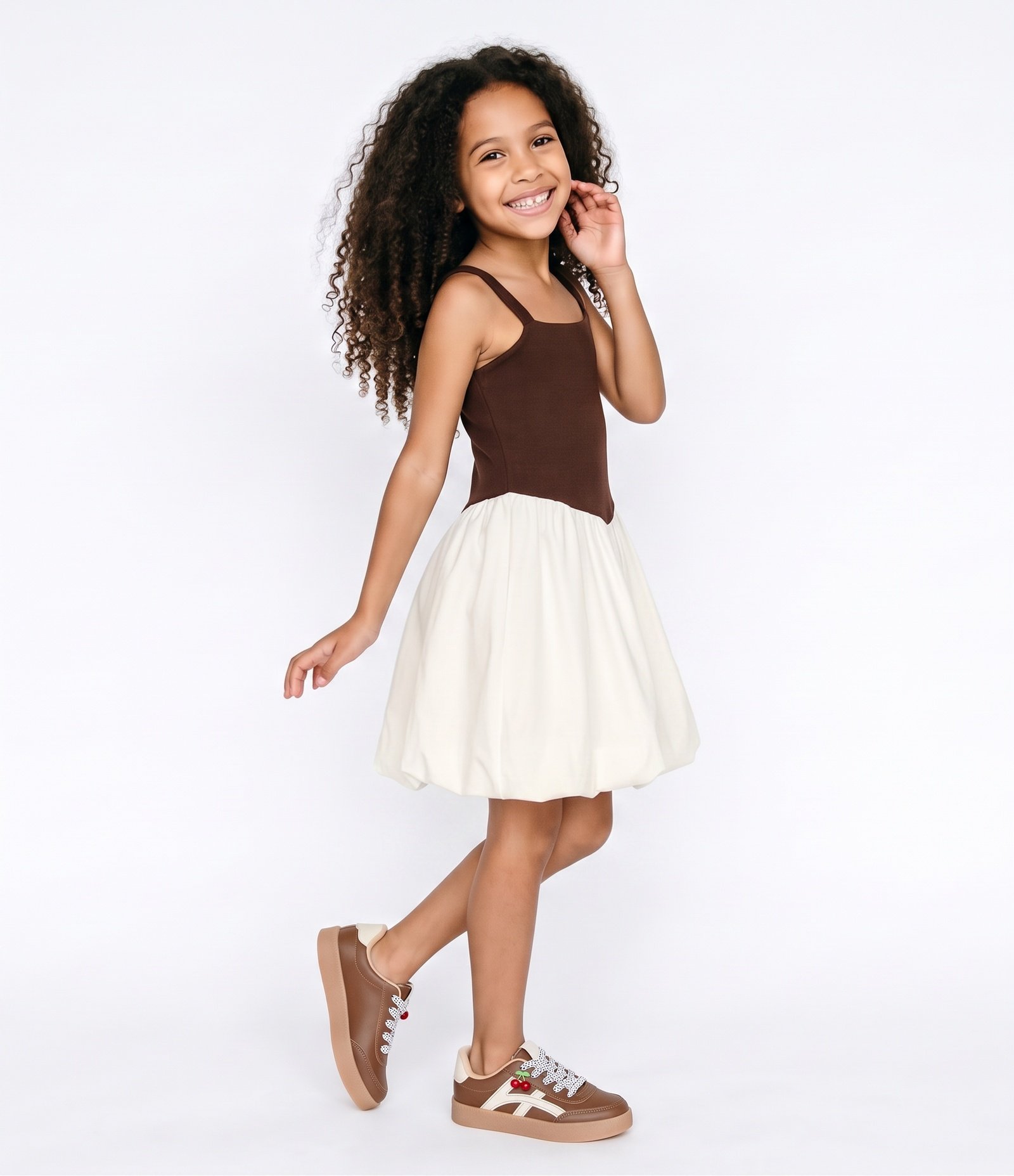 Vestido Infantil Em Algodão - Tam 5 a 16 Anos Marrom 2