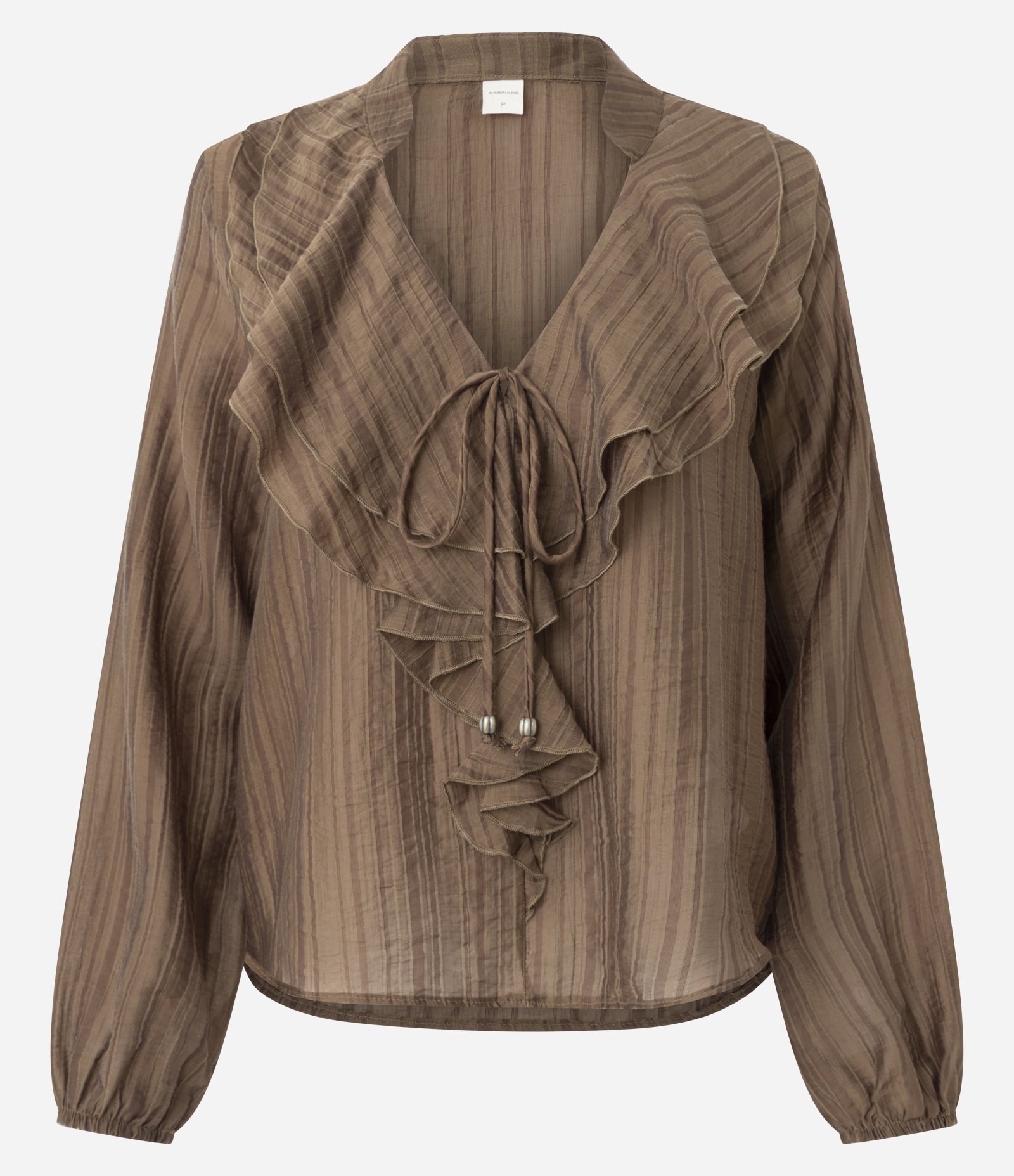 Blusa Bata em Liocel com Estampa Listrada Marrom 5