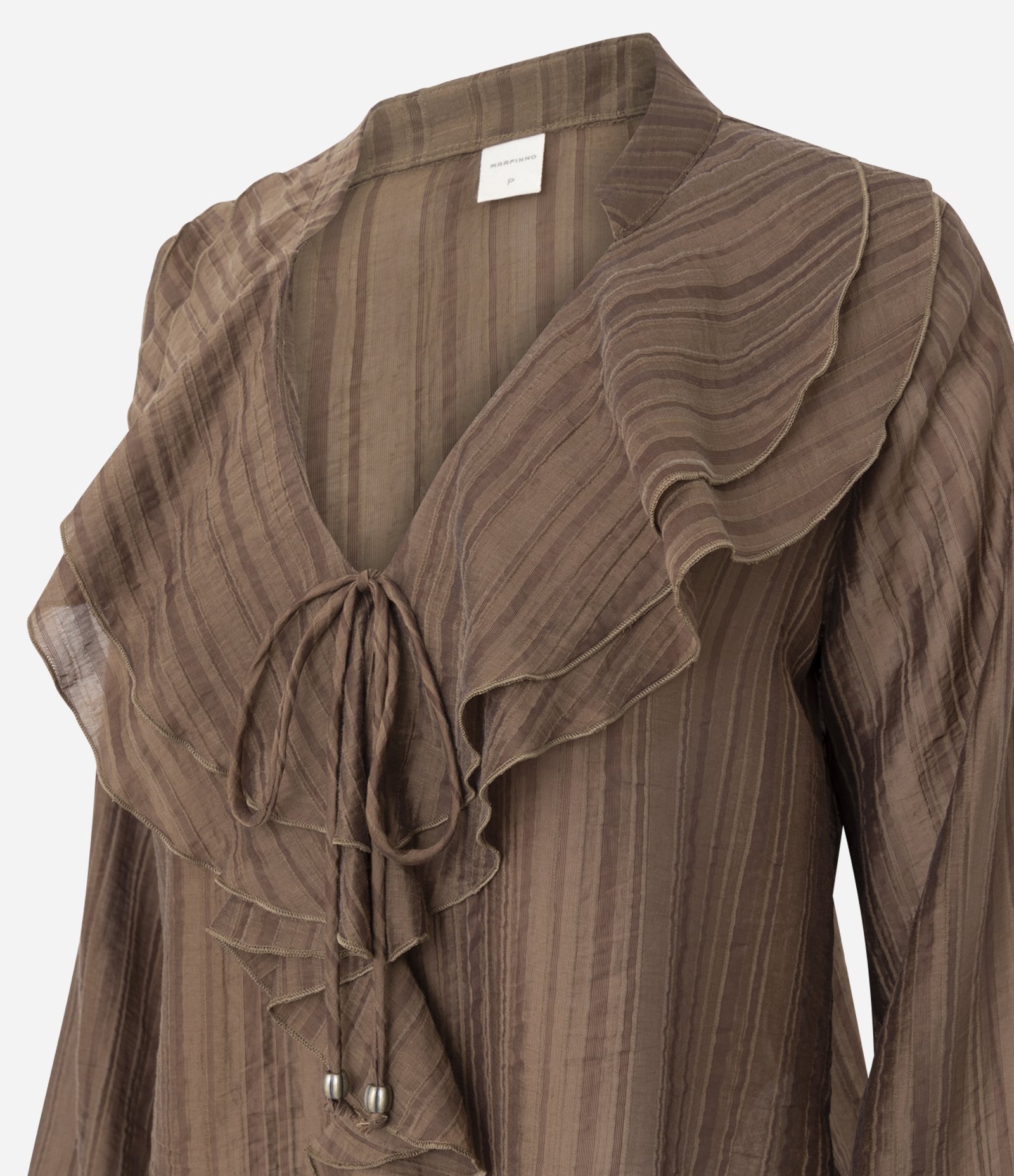 Blusa Bata em Liocel com Estampa Listrada Marrom 6