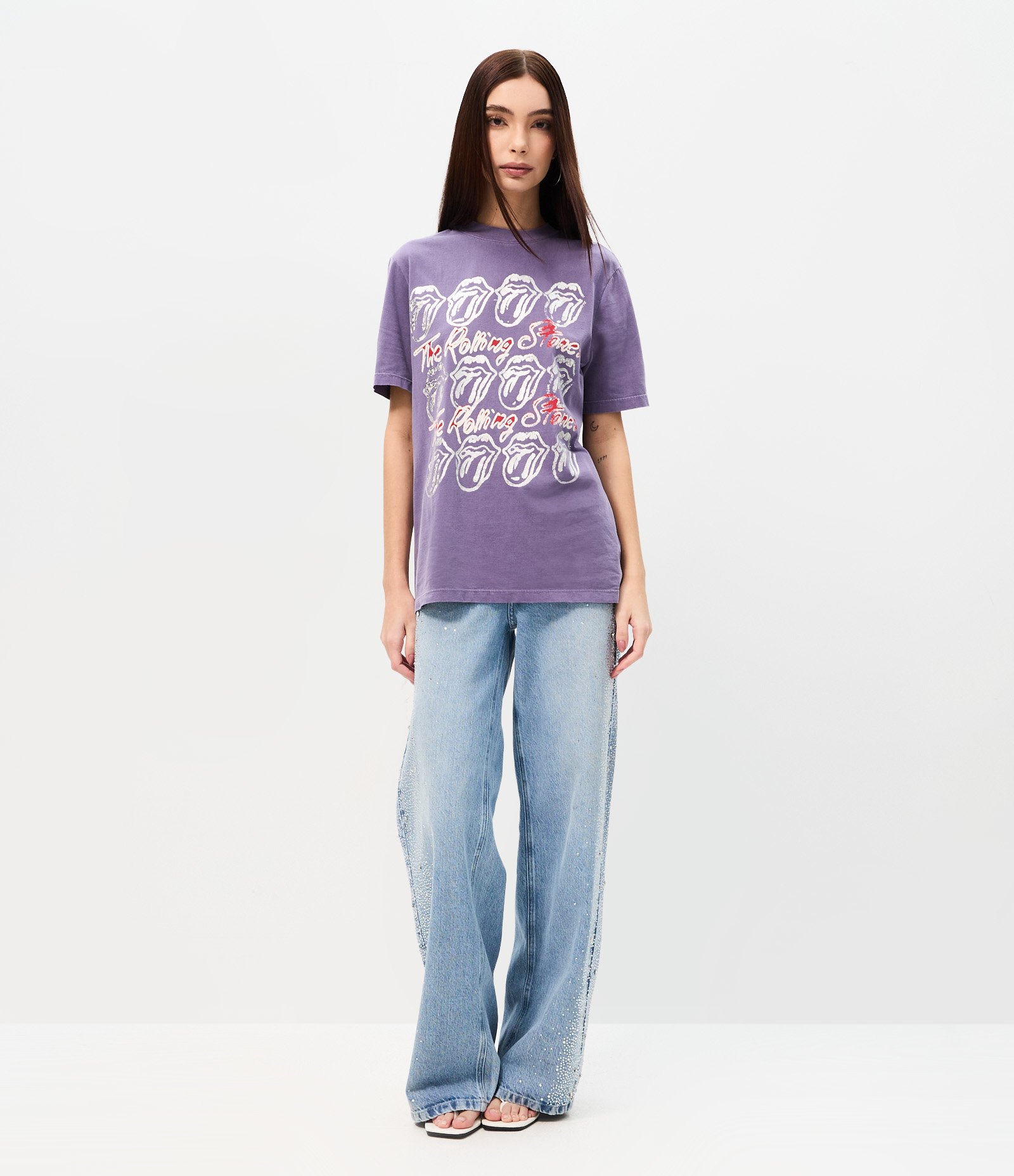 Camiseta em Algodão Rolling Stones com Foil Lilás 2