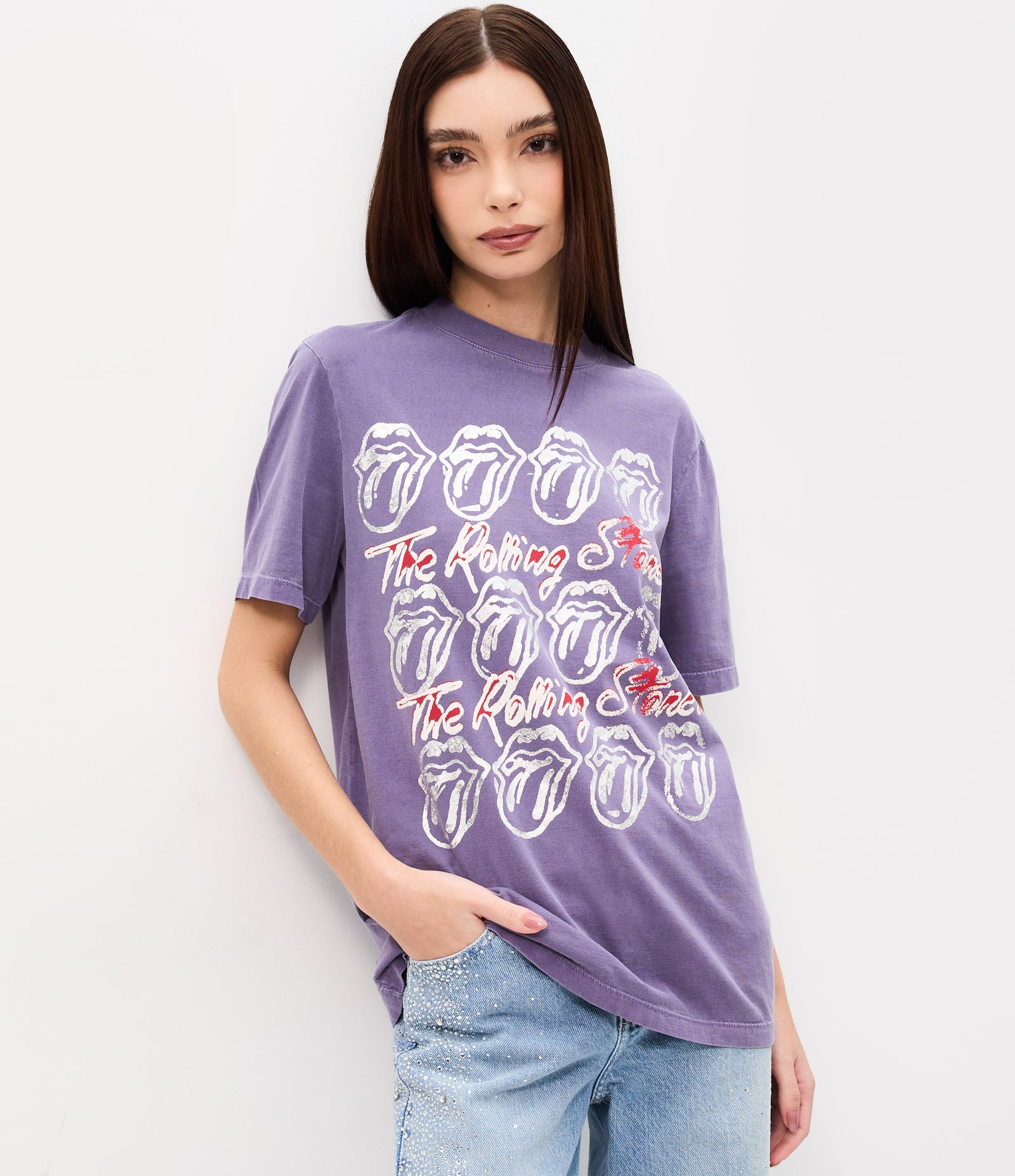 Camiseta em Algodão Rolling Stones com Foil Lilás 1