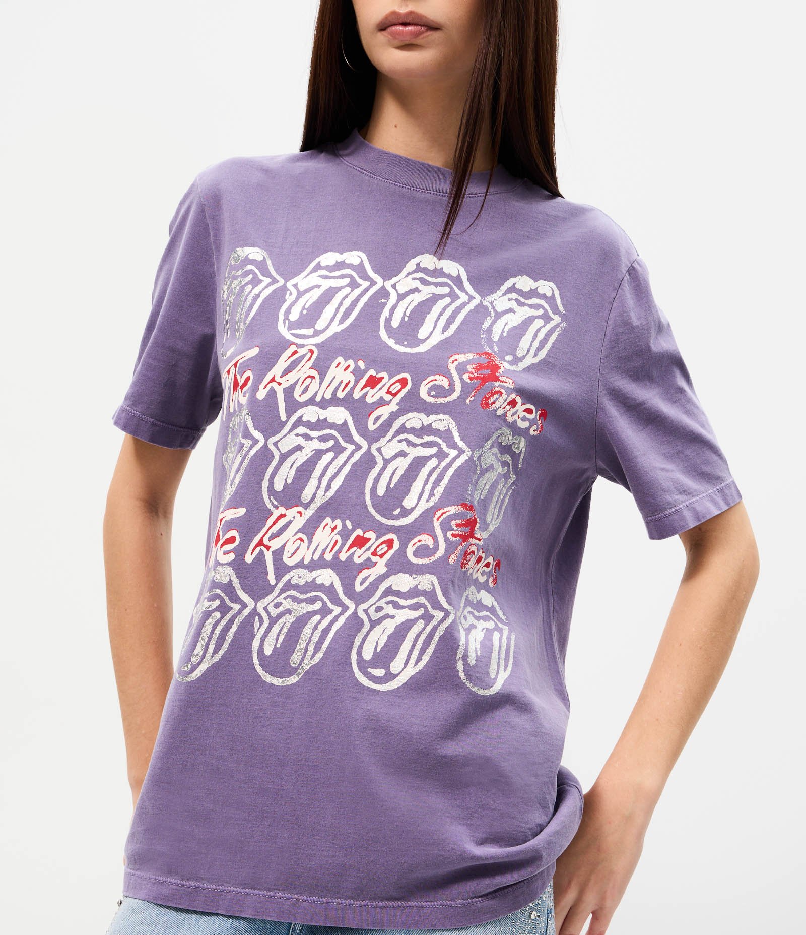 Camiseta em Algodão Rolling Stones com Foil Lilás 3