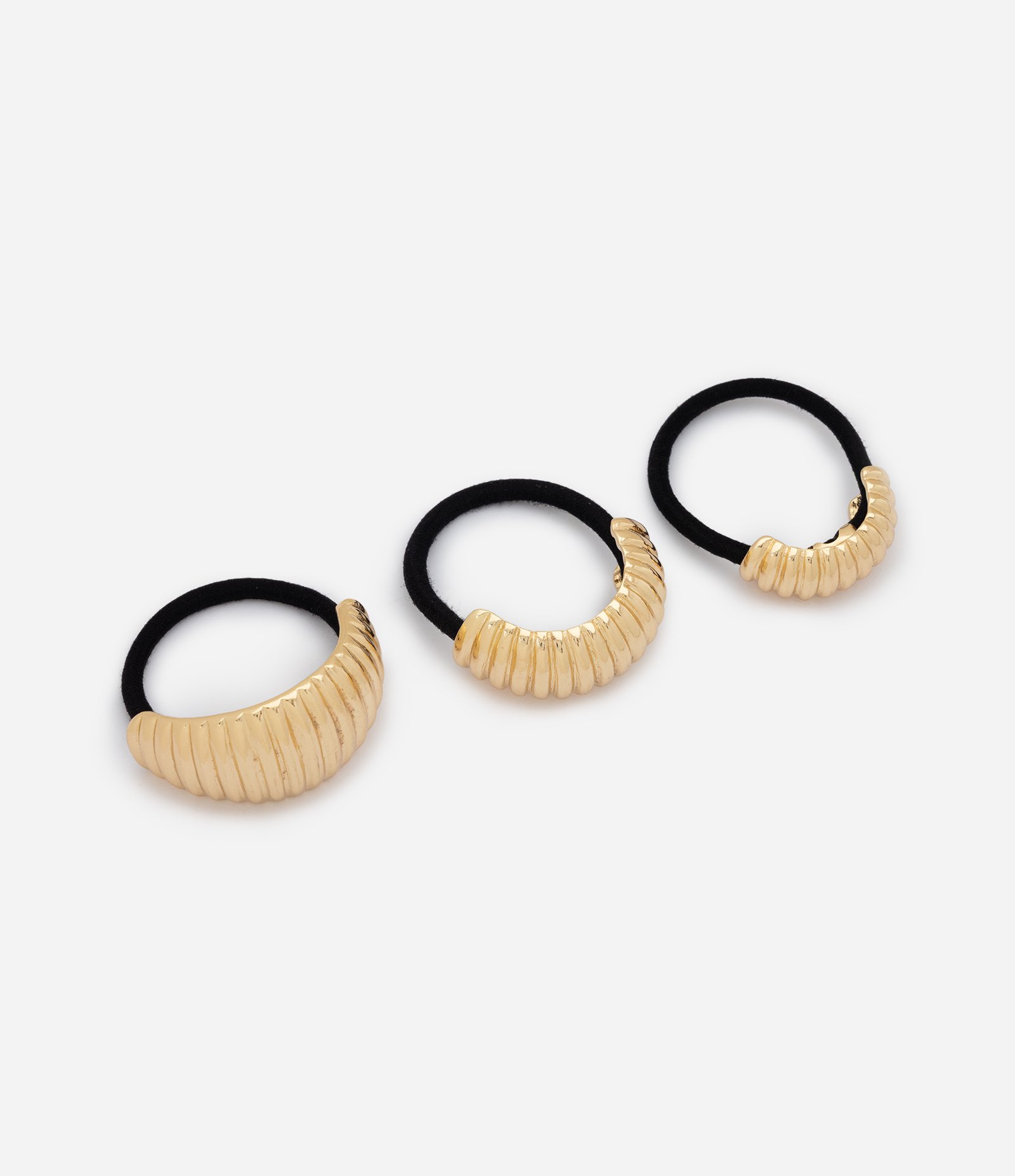 Kit com 03 Borrachinhas de Cabelo com Detalhes Texturizados em Metal Preto/Dourado 1