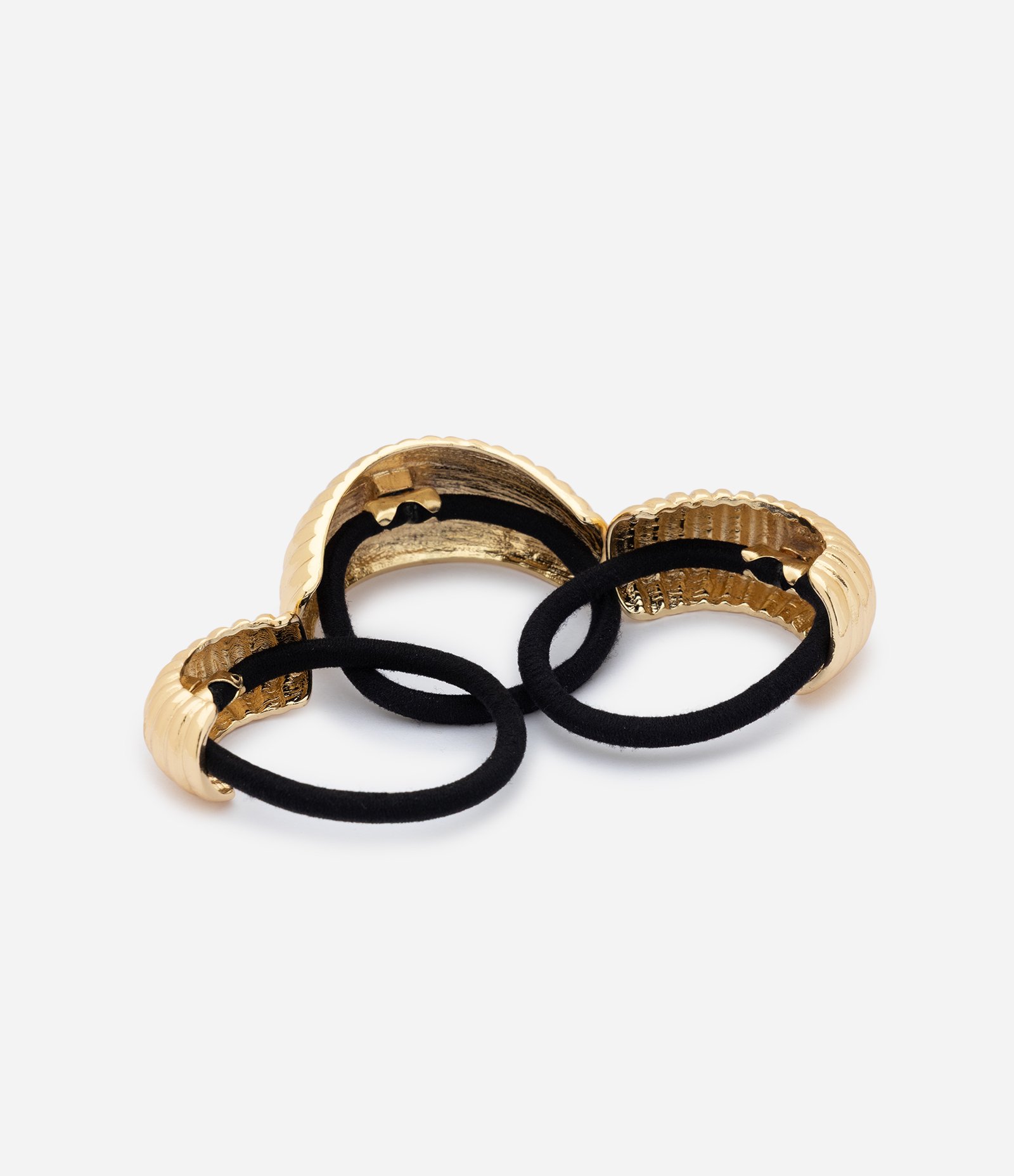 Kit com 03 Borrachinhas de Cabelo com Detalhes Texturizados em Metal Preto/Dourado 2