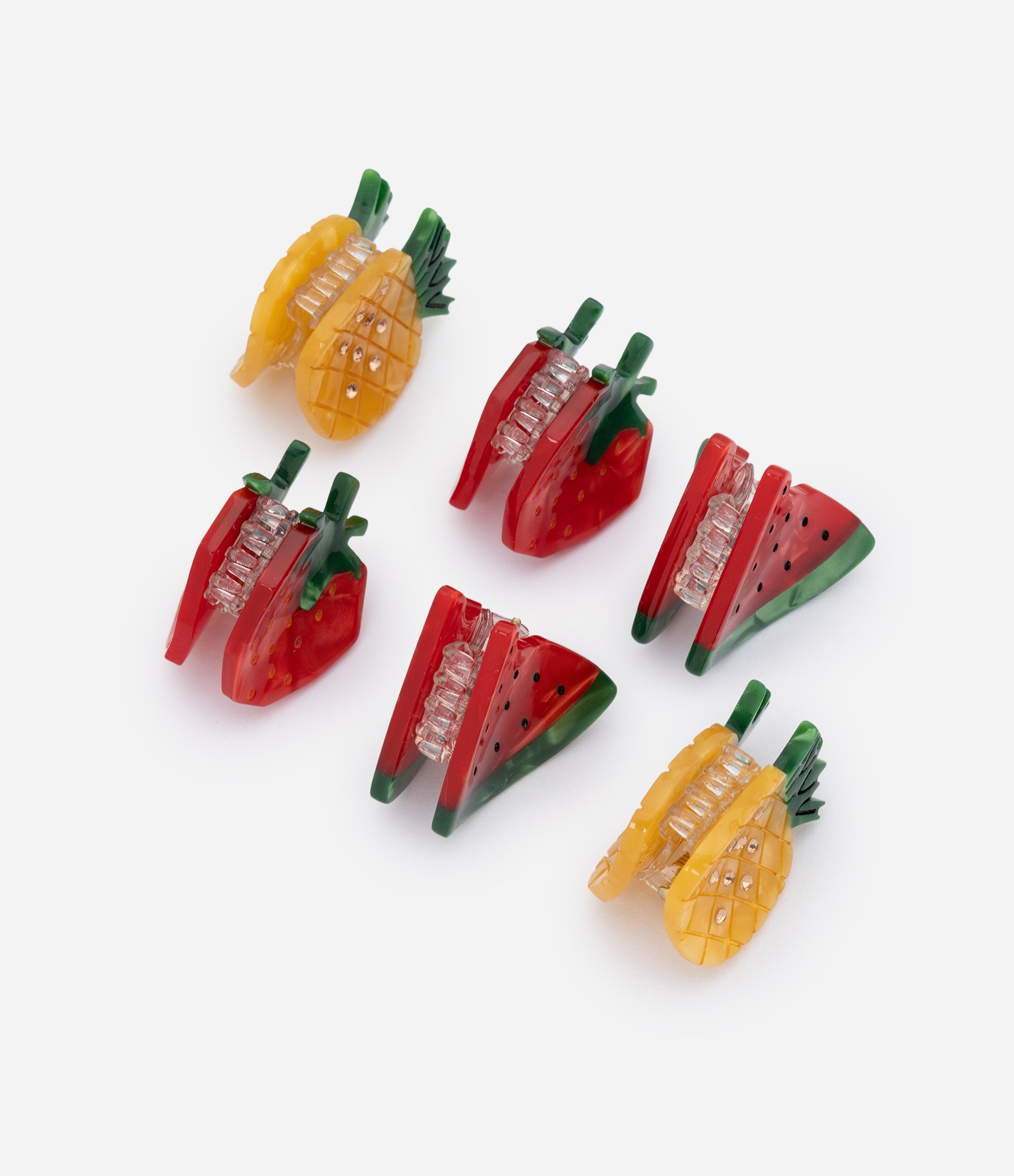 Kit com 06 Mini Piranhas de Cabelo com Formato de Frutinhas Multicores 2