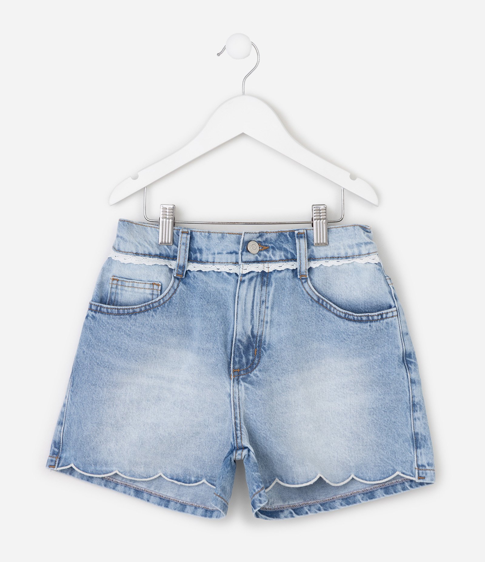 Short jeans Infantil Renda No Cos Tam - 5 a 16 Anos Azul Médio 2