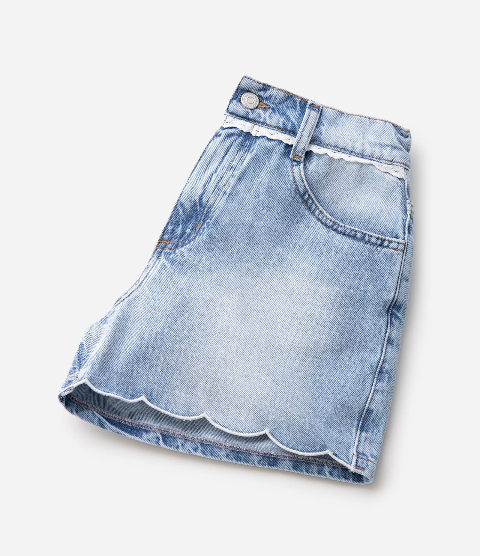 Short jeans Infantil Renda No Cos Tam - 5 a 16 Anos Azul Médio 5