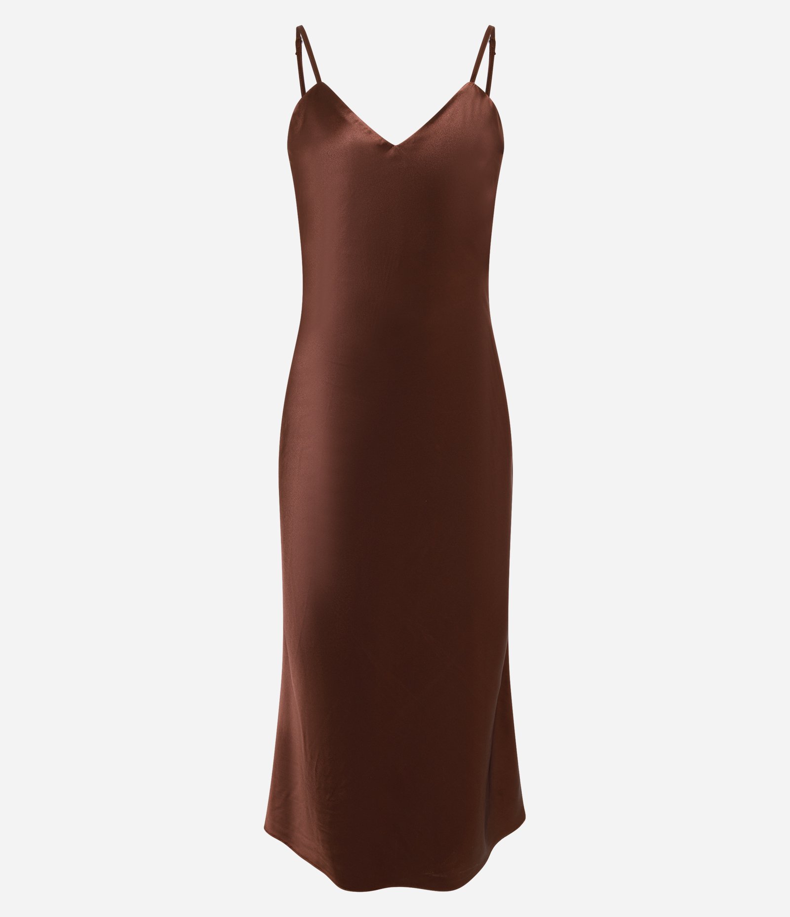 Vestido Slip Acetinado com Alças Finas Marrom 5