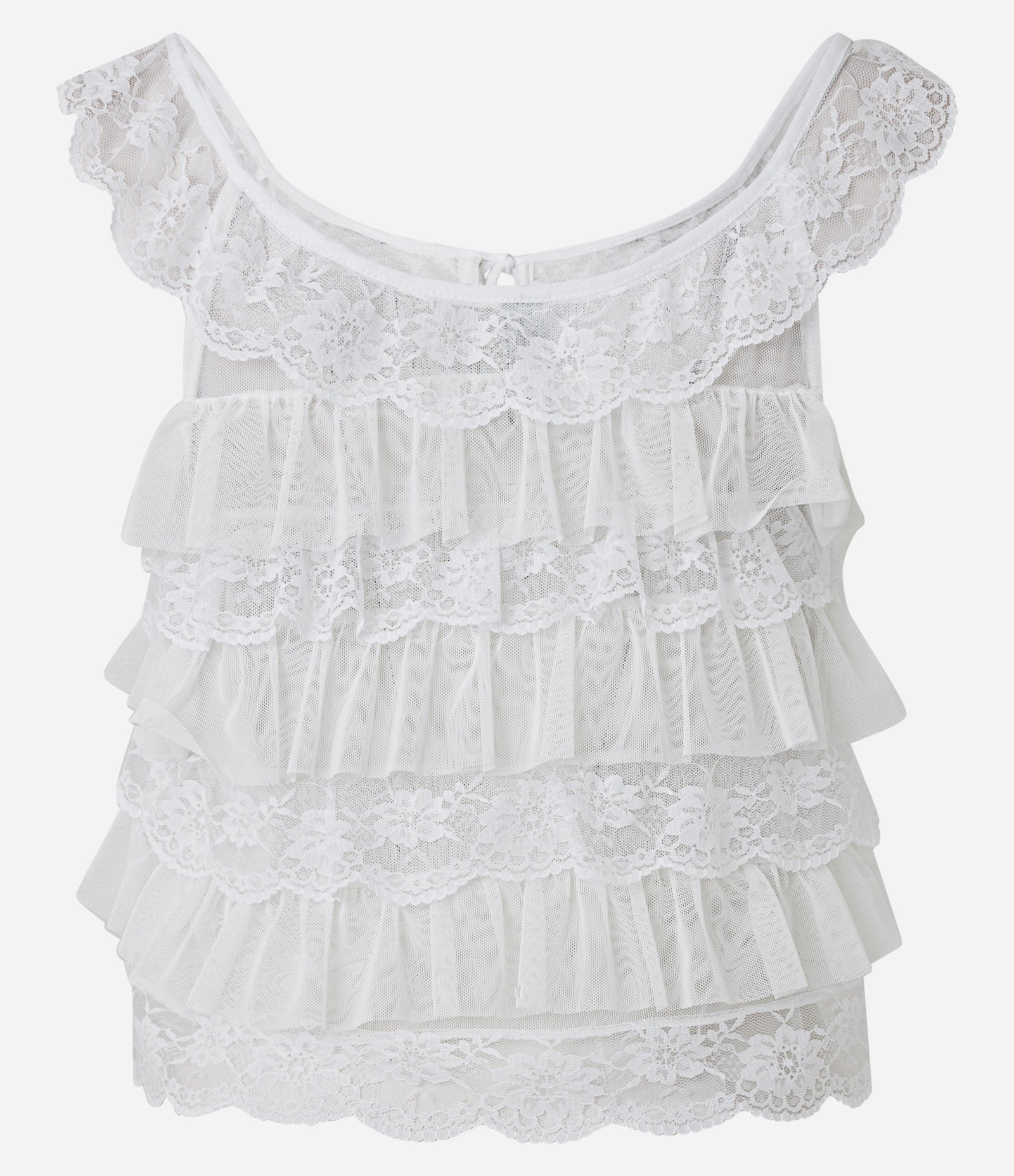 Blusa em Tule com Babados de Renda e Amarração Frontal Branco 6